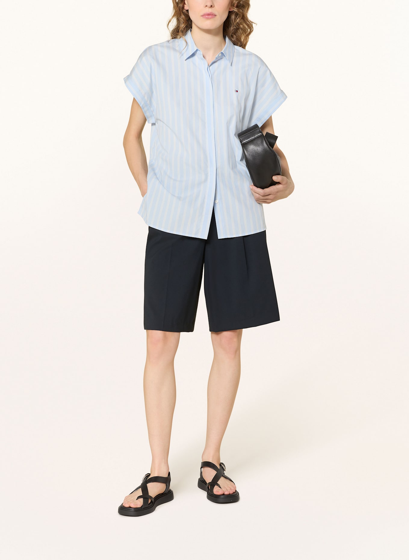 TOMMY HILFIGER Hemdbluse: WEISS / HELLBLAU