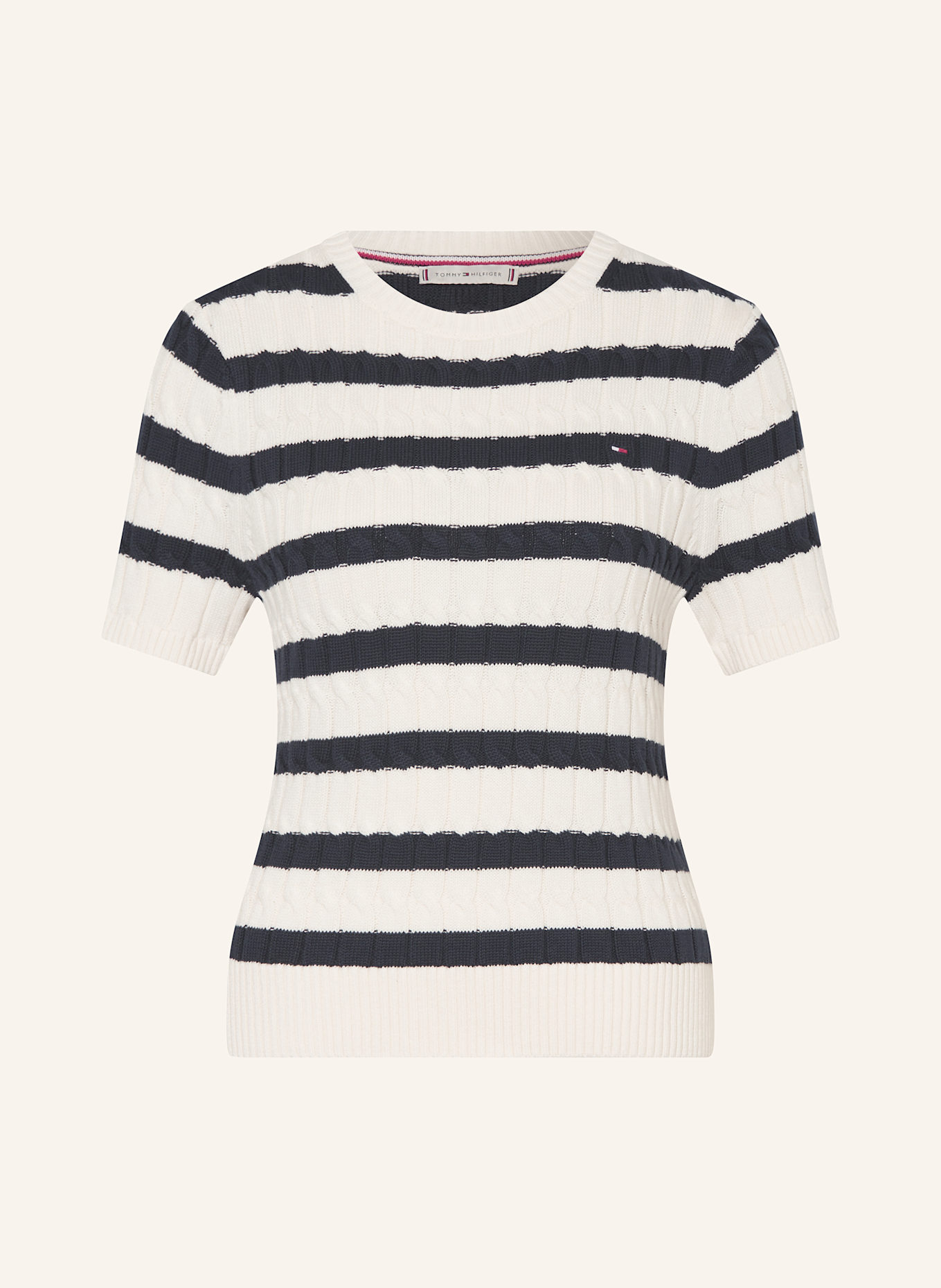 TOMMY HILFIGER Strickshirt: WEISS / DUNKELBLAU