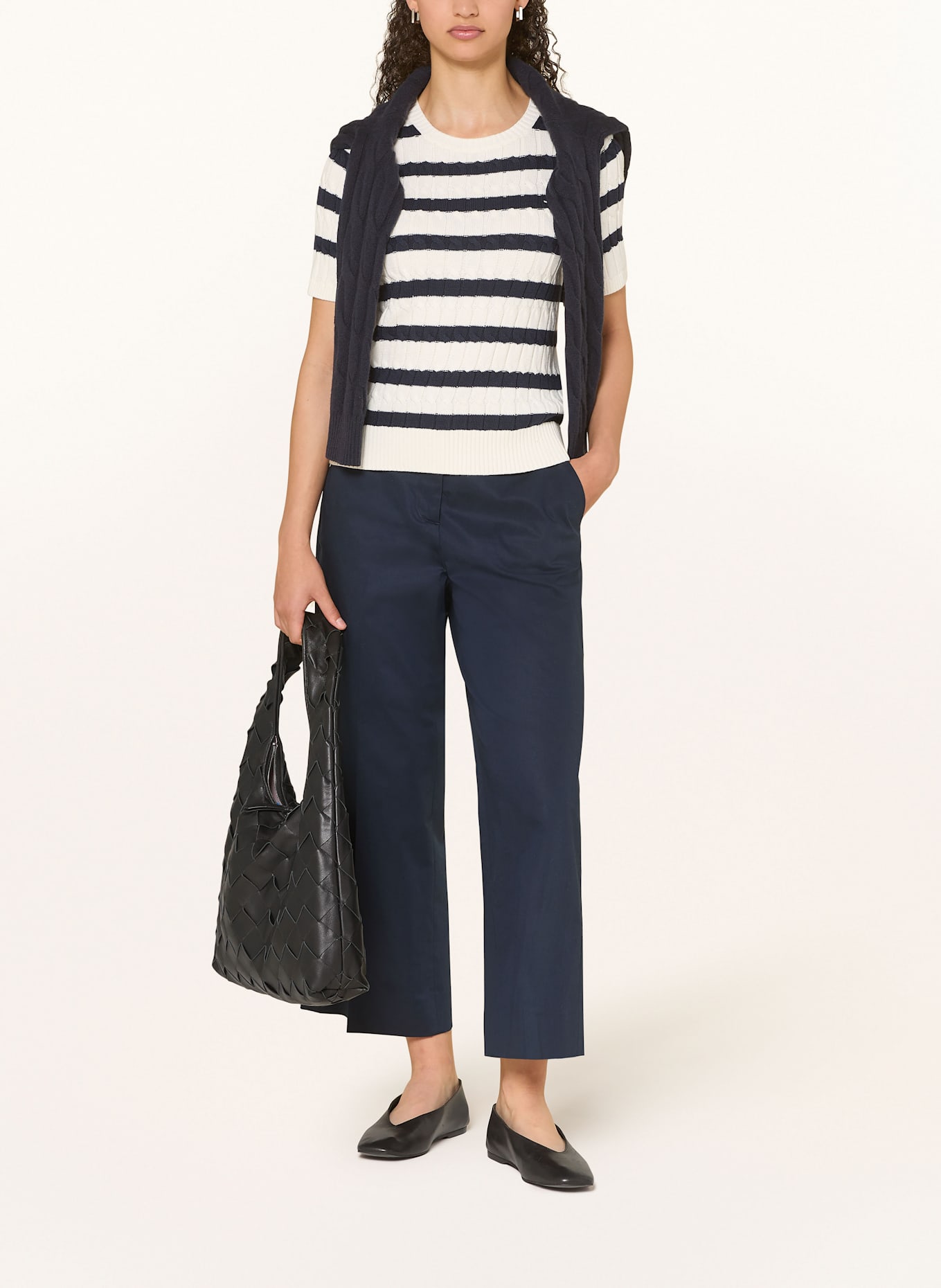 TOMMY HILFIGER Strickshirt: WEISS / DUNKELBLAU