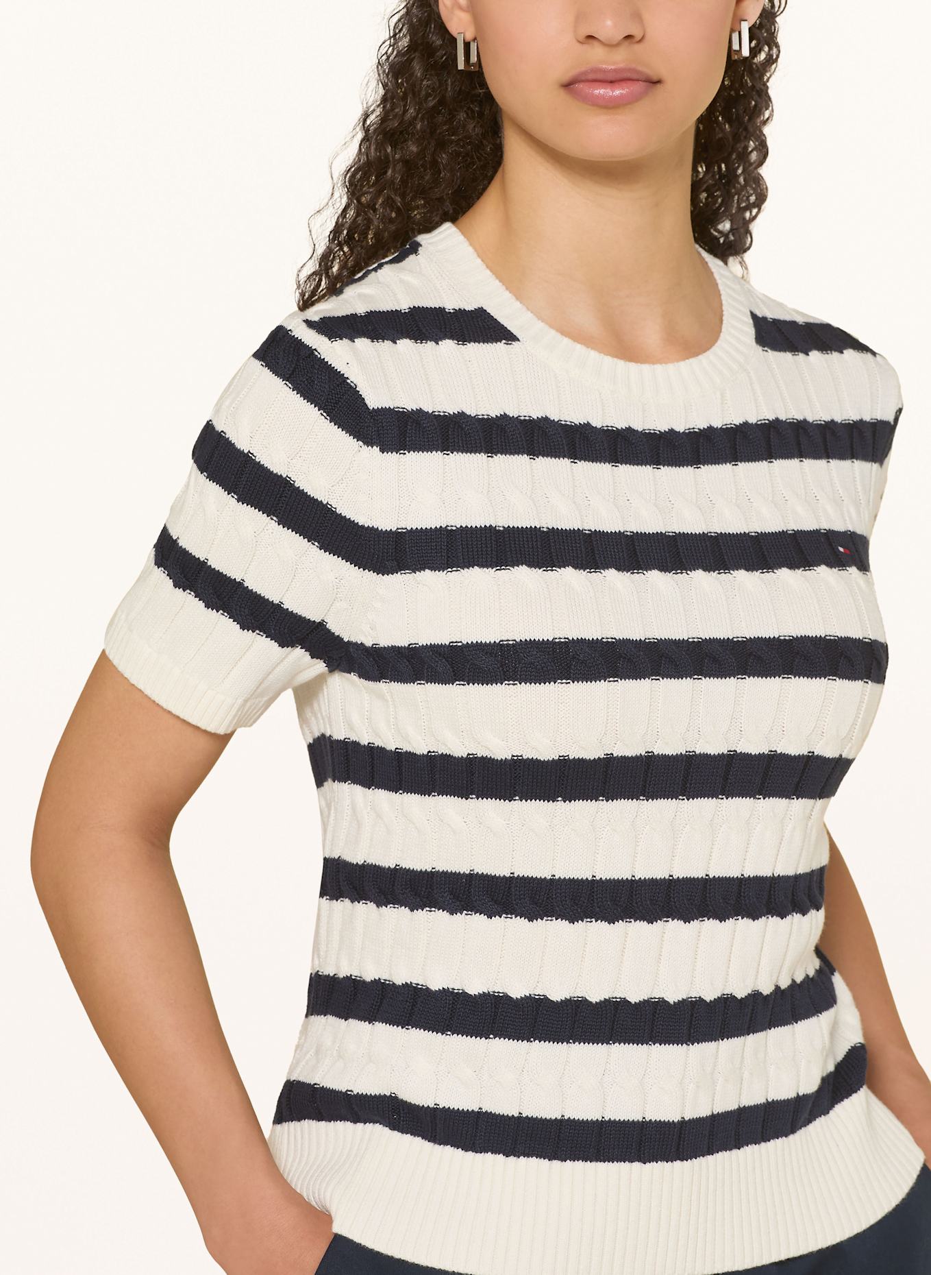 TOMMY HILFIGER Strickshirt: WEISS / DUNKELBLAU