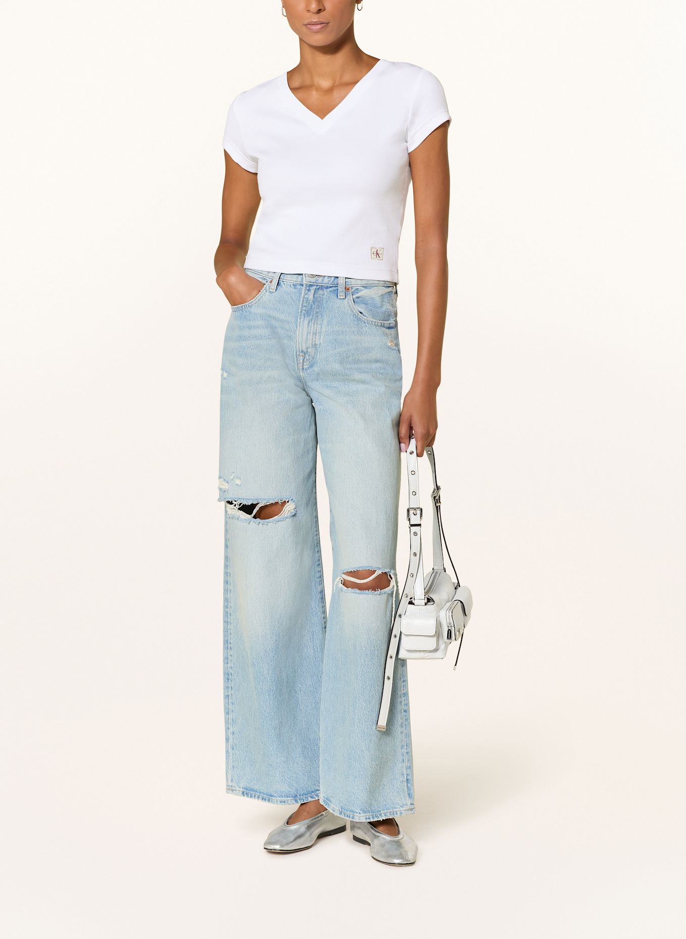 Calvin Klein Paris Kostymbyxor i tyg med struktureffekt T-shirt: BIAŁY