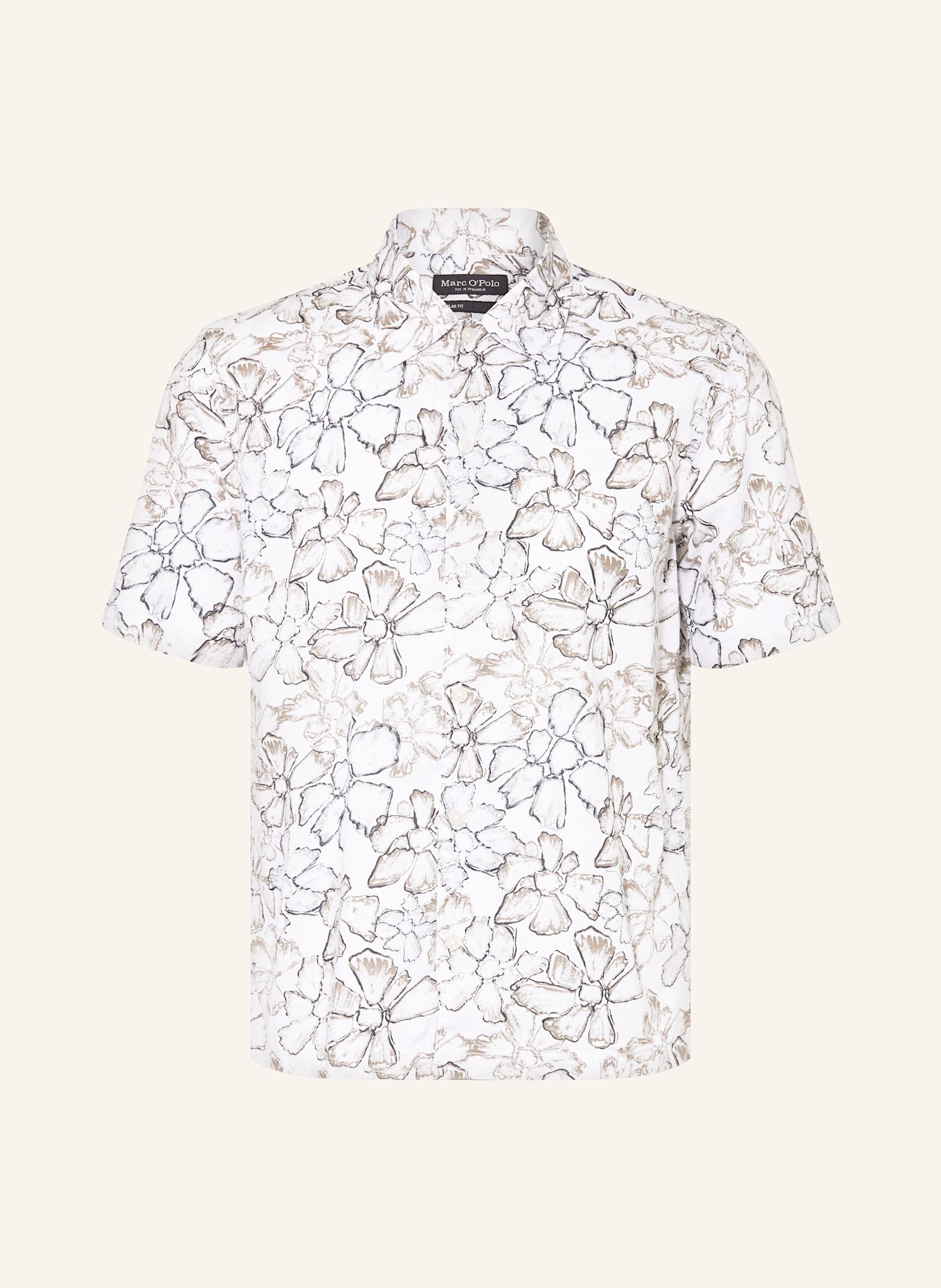 Marc O'Polo Kurzarm-Hemd Regular Fit: WEISS / DUNKELBLAU / BEIGE