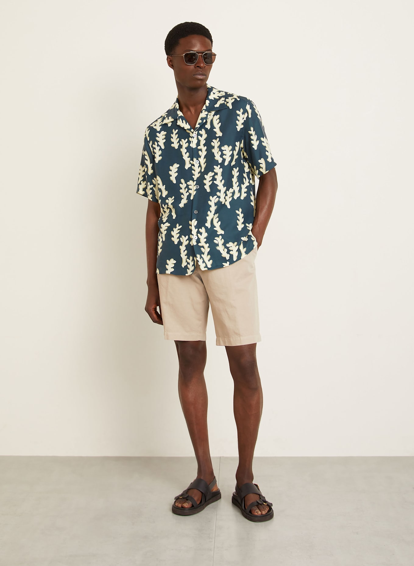 ZEGNA Resorthemd Comfort Fit aus Seide: PETROL / CREME / BEIGE