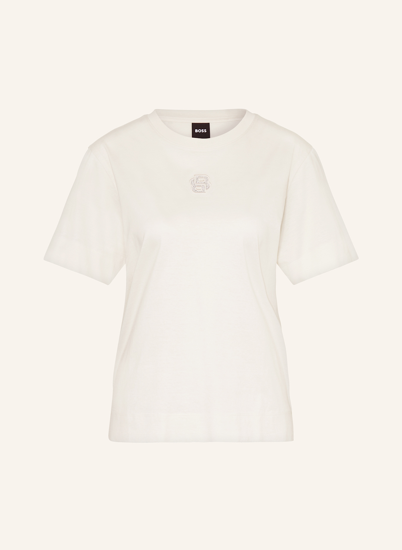 BOSS T-Shirt ELPHA mit Schmucksteinen: ECRU