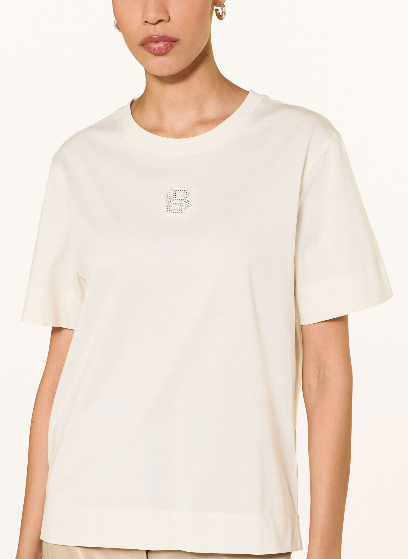 BOSS T-Shirt ELPHA mit Schmucksteinen: ECRU