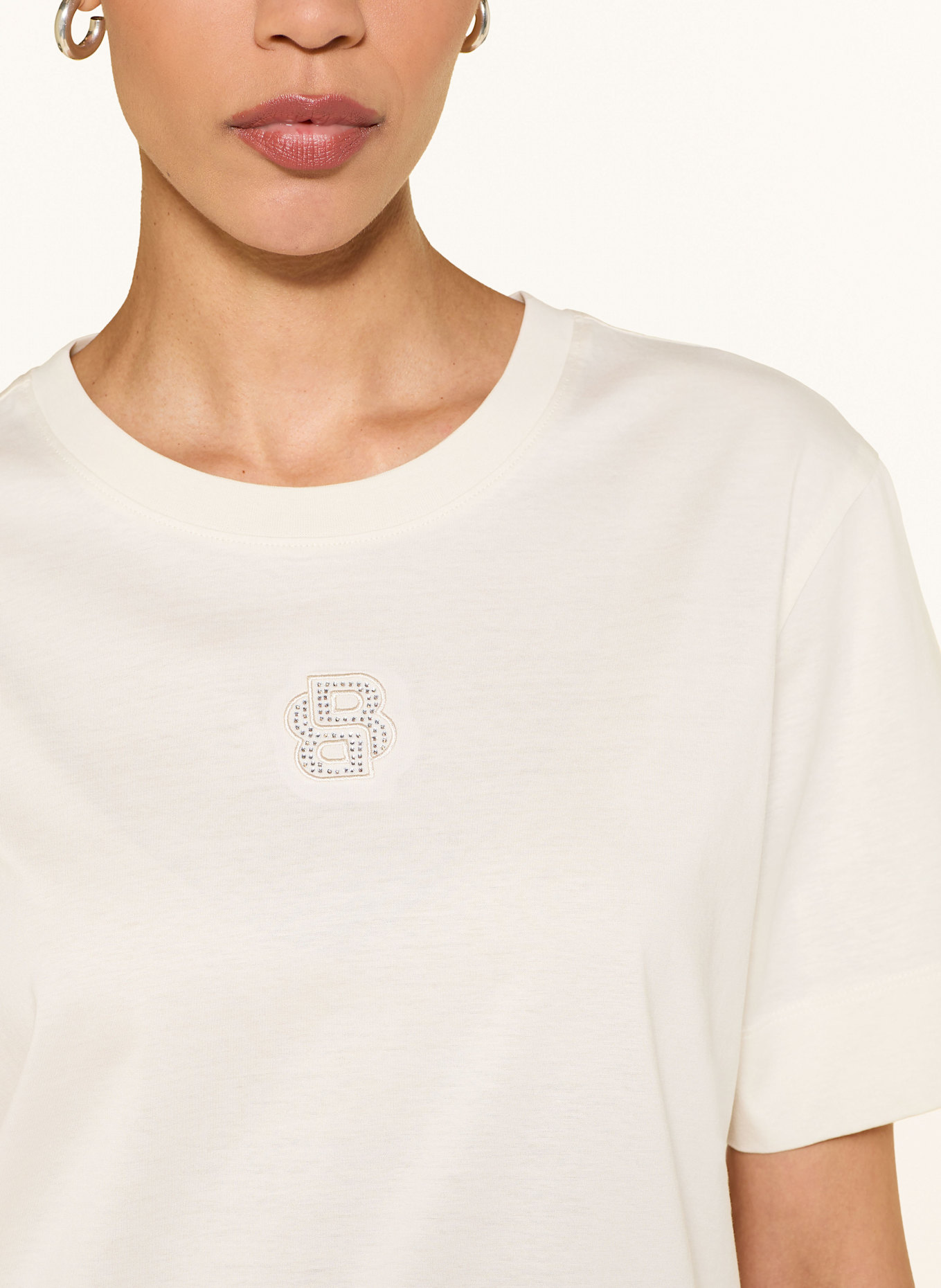 BOSS T-Shirt ELPHA mit Schmucksteinen: ECRU
