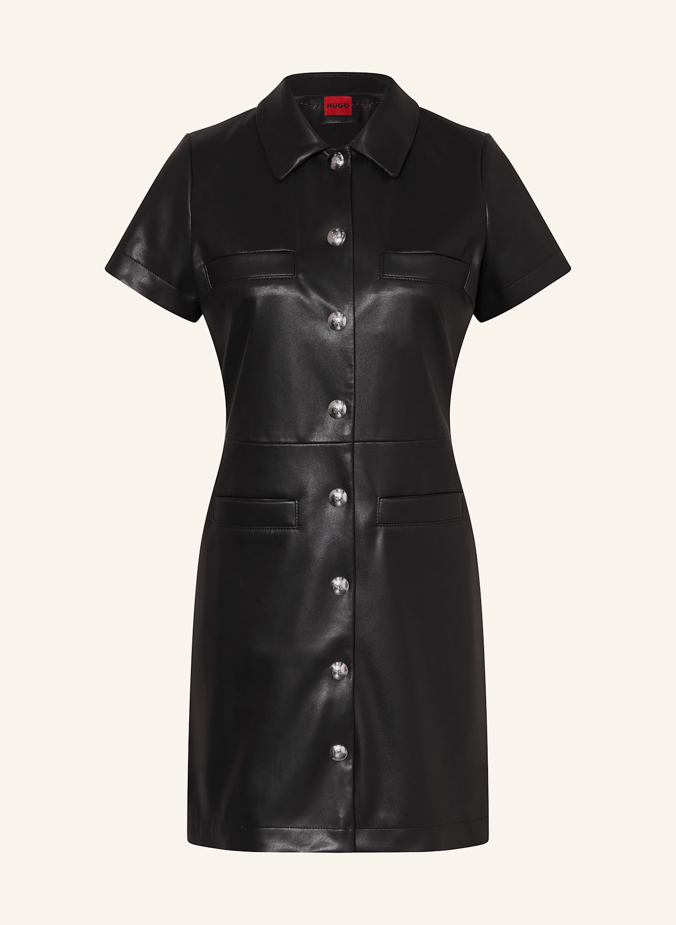 HUGO Hemdblusenkleid KALINDANA in Lederoptik: SCHWARZ