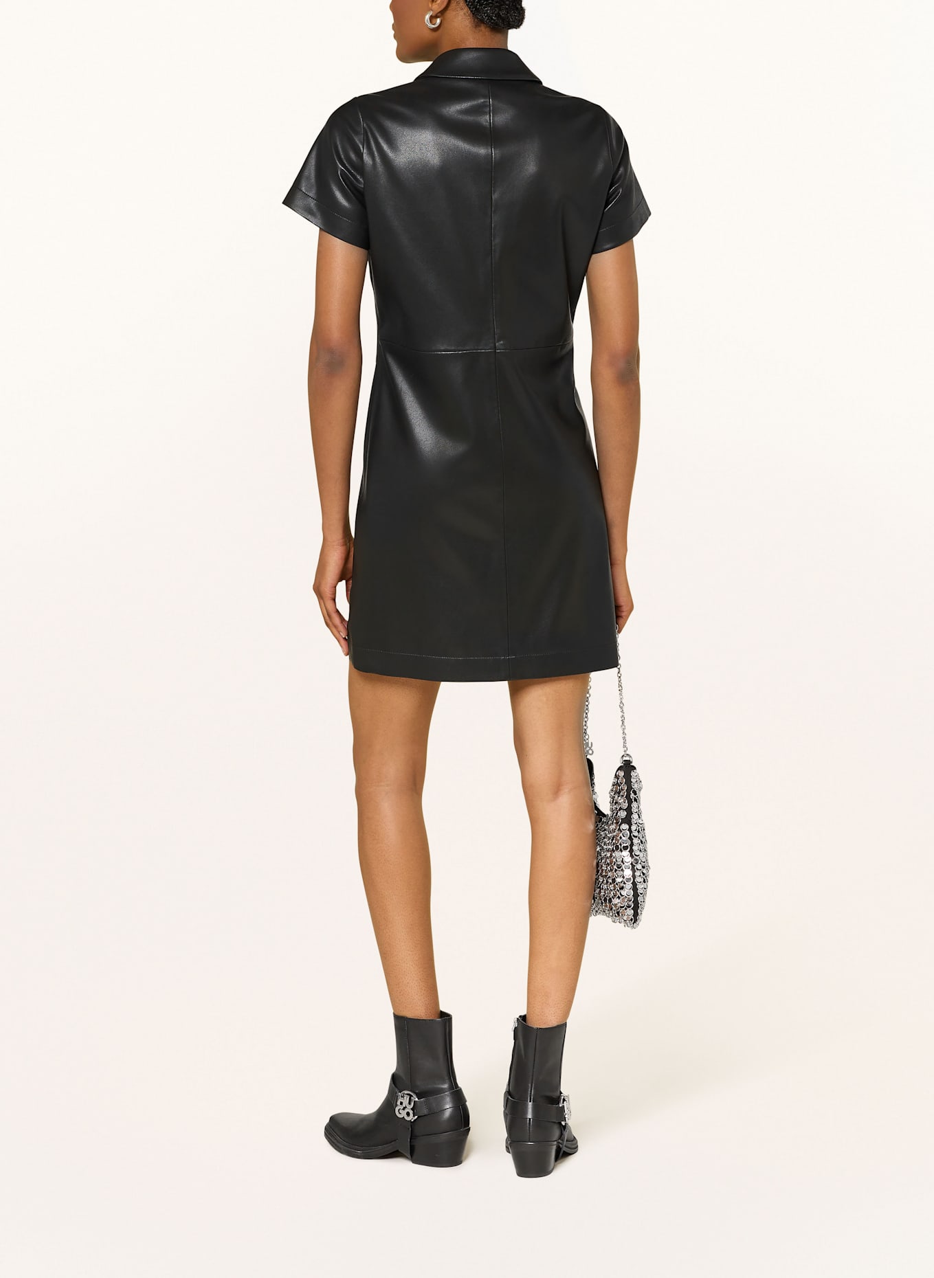 HUGO Hemdblusenkleid KALINDANA in Lederoptik: SCHWARZ