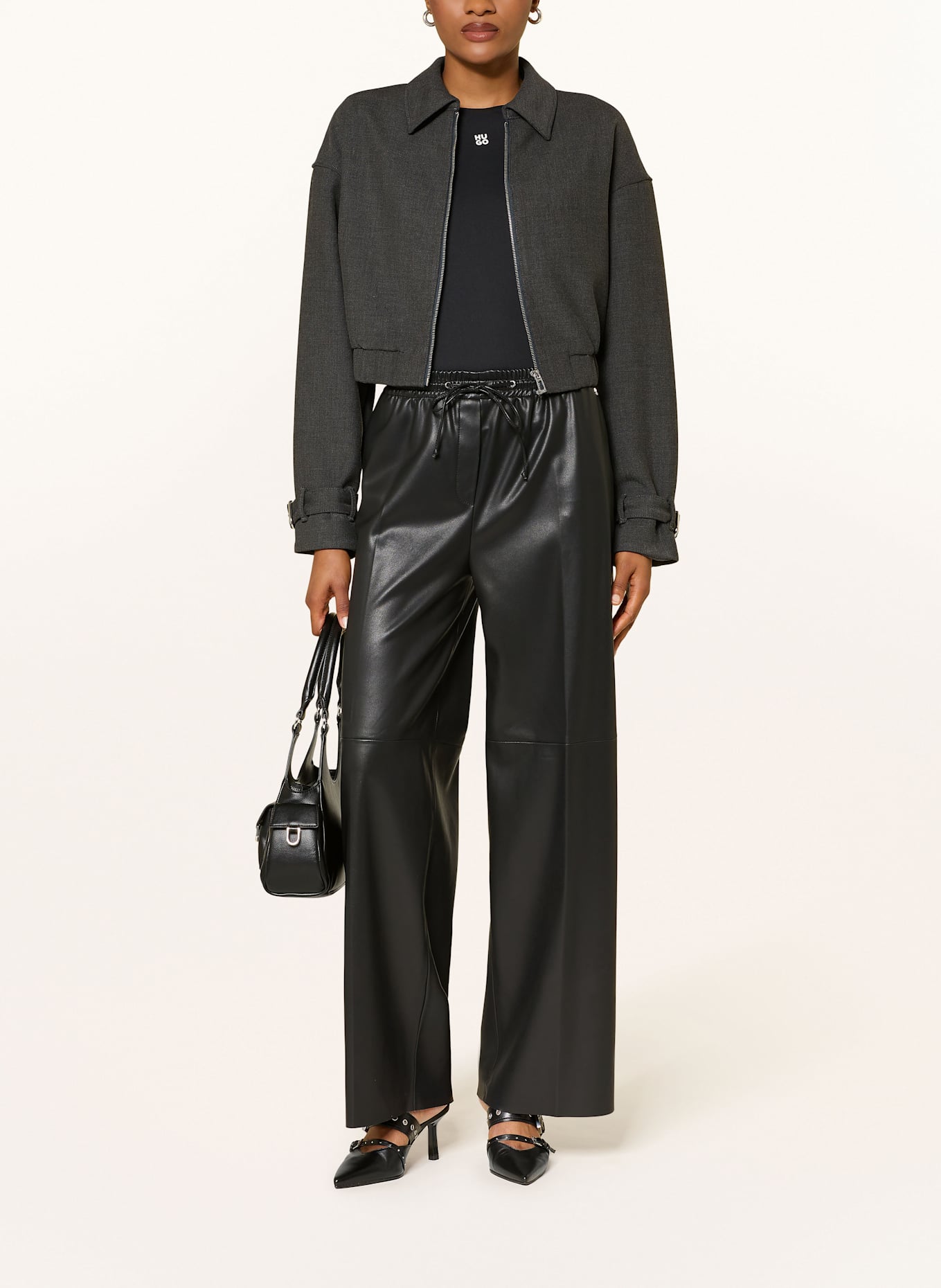 HUGO HASABELLE trousers in leather look: BLACK