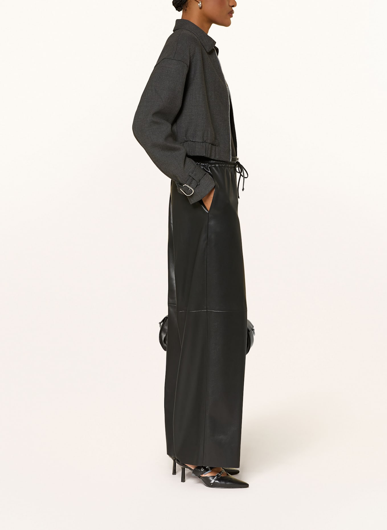 HUGO HASABELLE trousers in leather look: BLACK