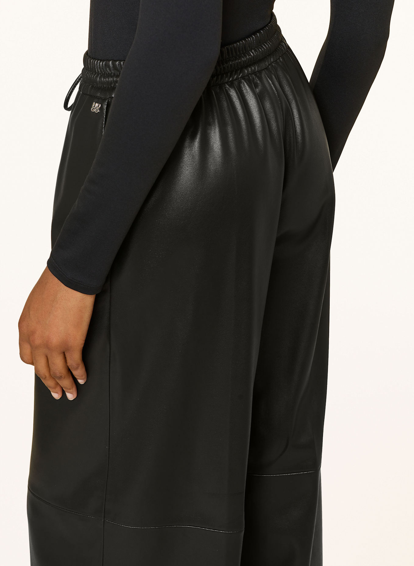 HUGO HASABELLE trousers in leather look: BLACK