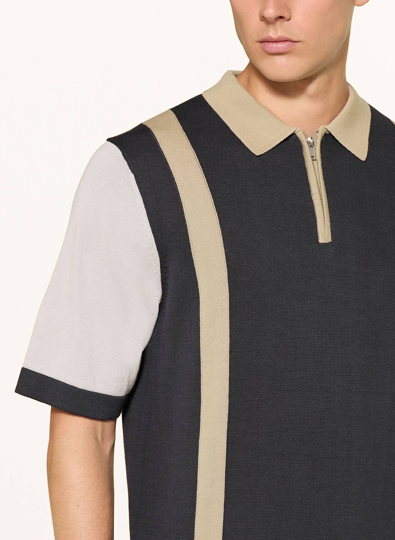 MOS MOSH Gallery Strick-Poloshirt MMGJUSTIN: DUNKELBLAU / TAUPE / BLAUGRAU