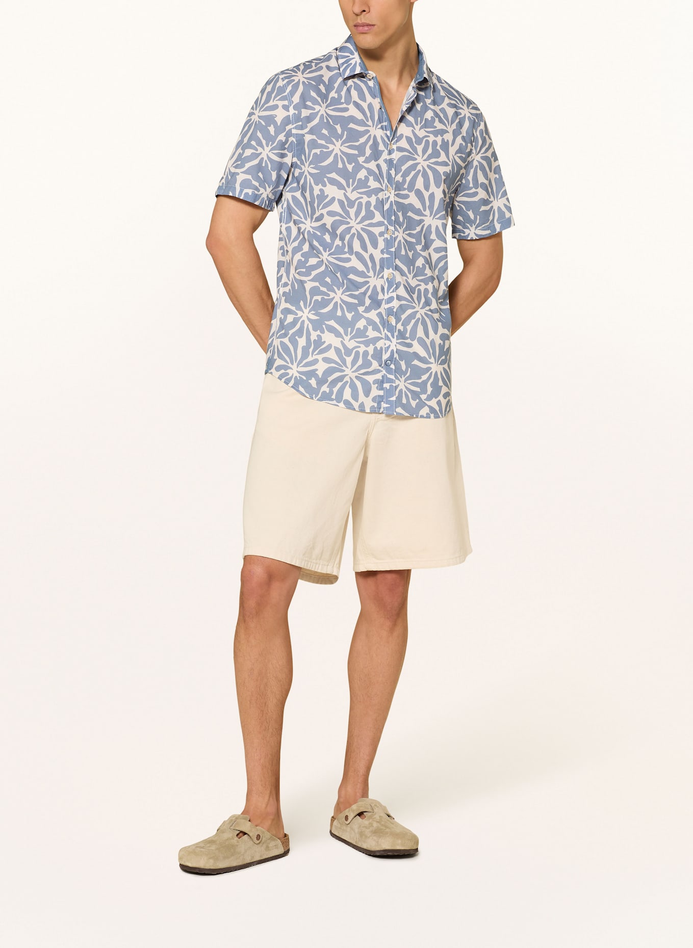 COLOURS & SONS Kurzarm-Hemd Comfort Fit: WEISS / BLAUGRAU