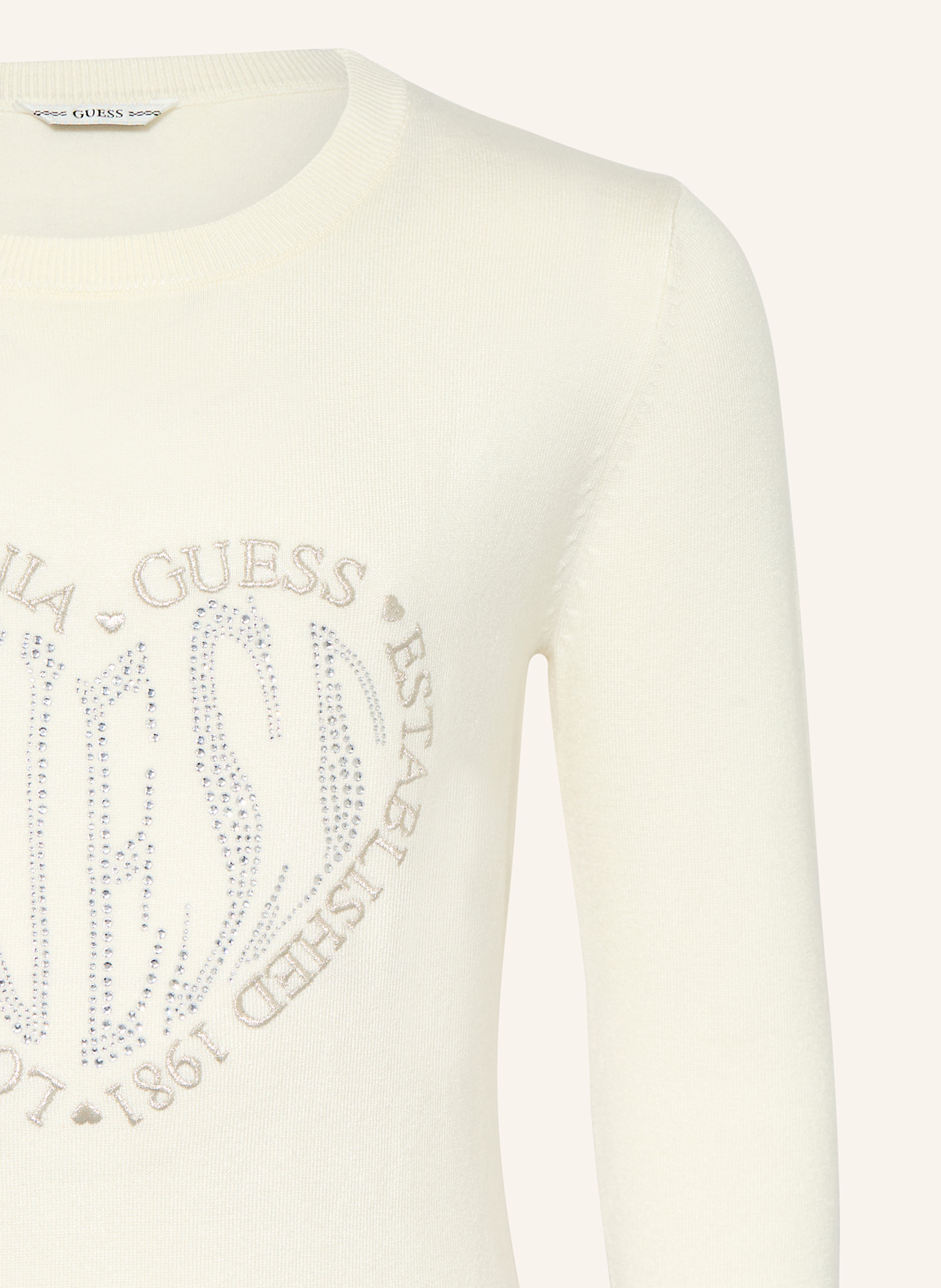 GUESS Pullover mit Schmucksteinen: ECRU