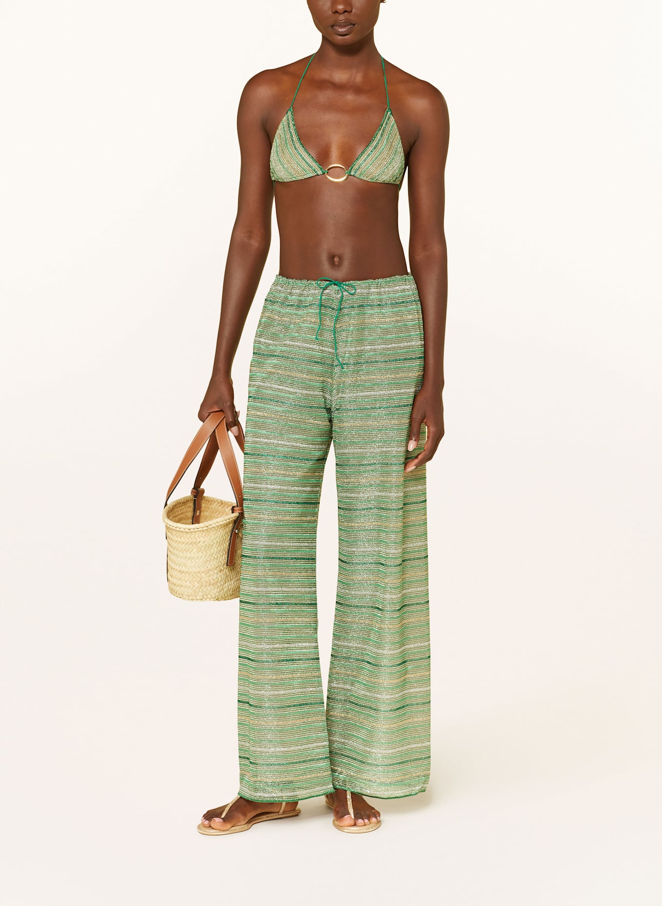 Oséree Triangel-Bikini SHINY STRIPES mit Glitzergarn: GRÜN / GOLD / SILBER