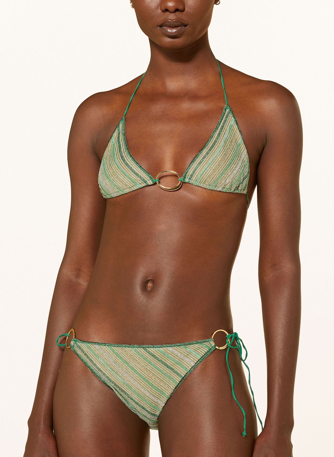 Oséree Triangel-Bikini SHINY STRIPES mit Glitzergarn: GRÜN / GOLD / SILBER