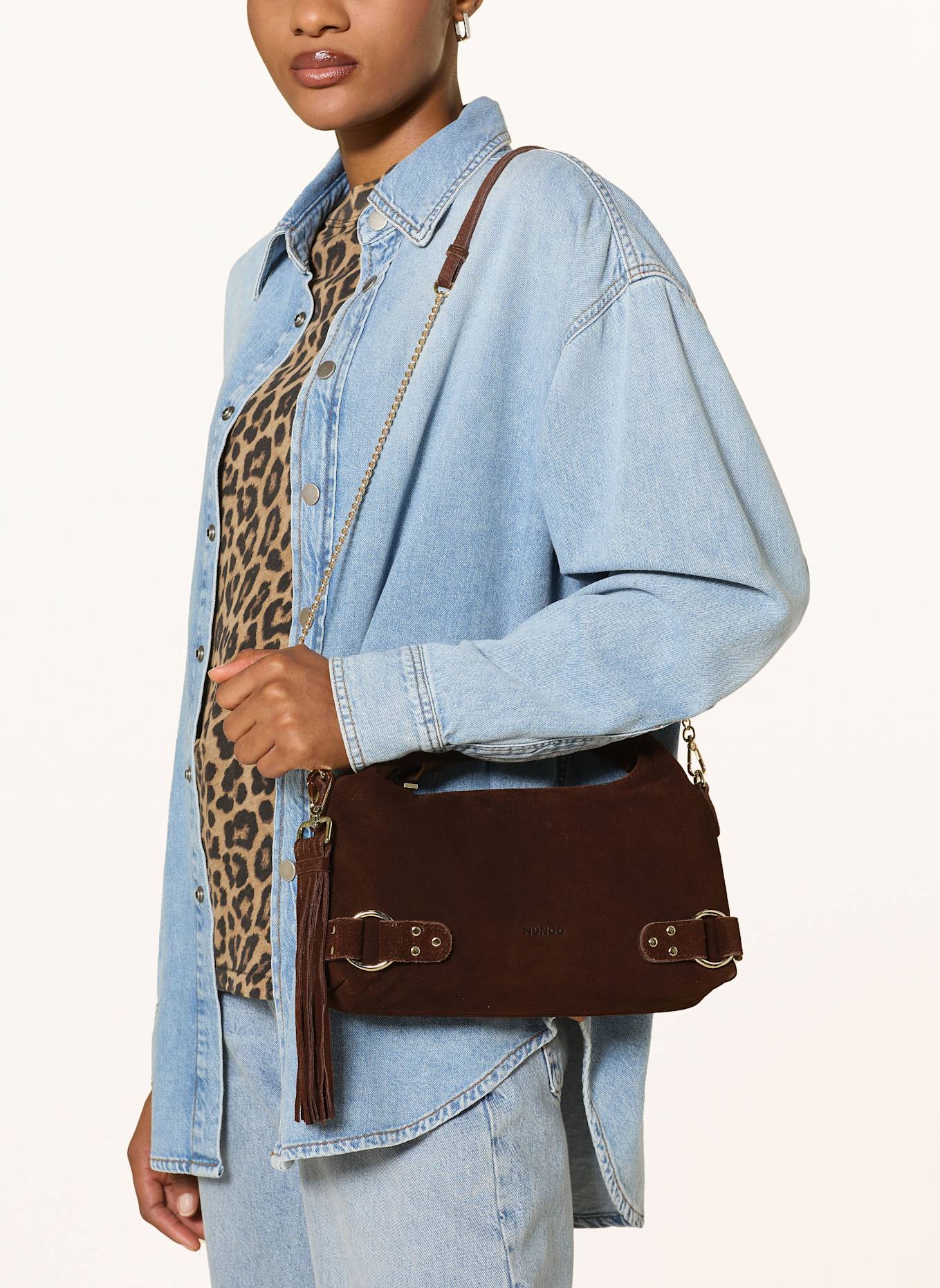 NÚNOO Kabelka přes rameno DANDY FRINGE: TMAVĚ HNĚDÁ