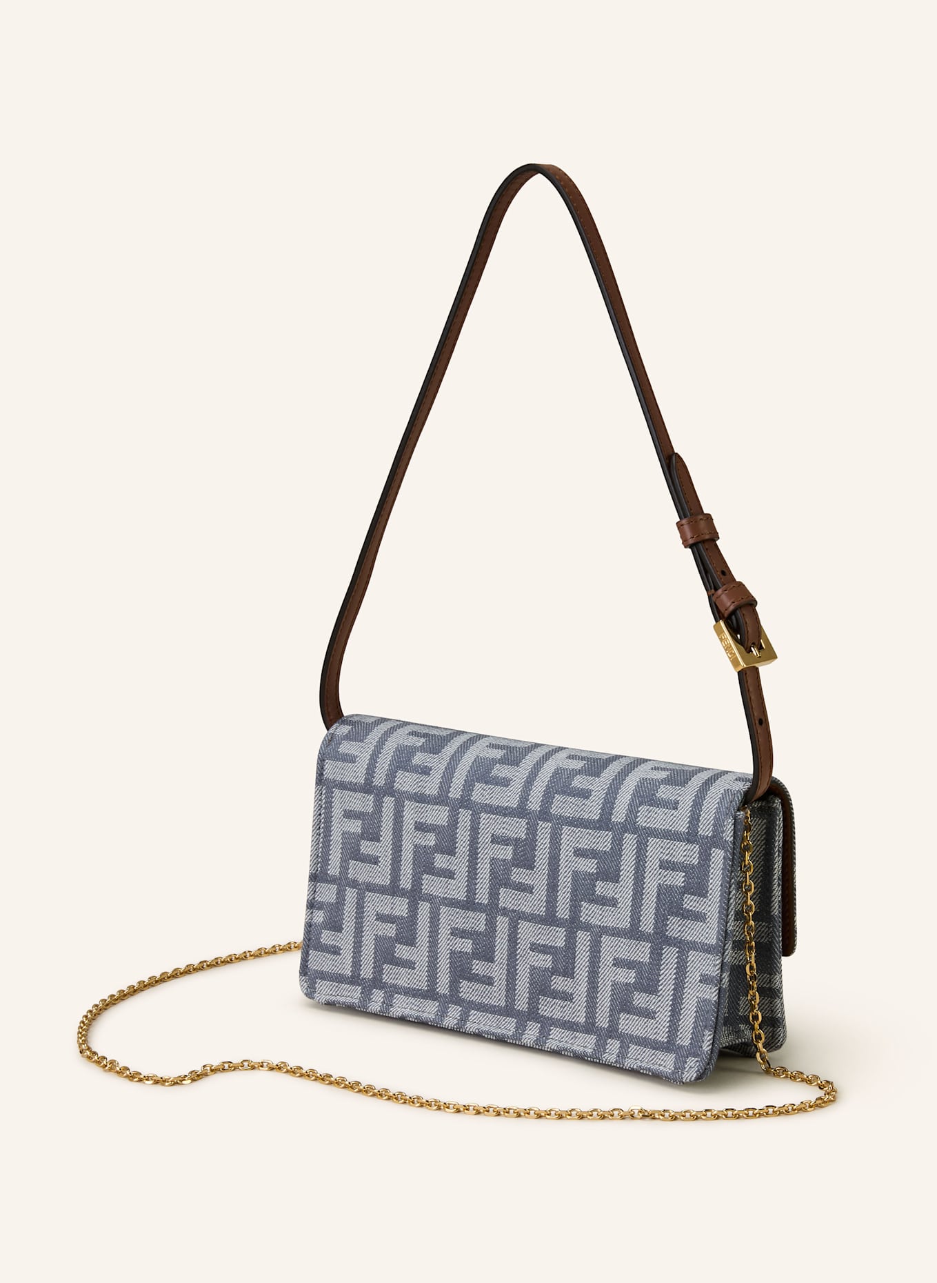 FENDI Geldbörse BAGUETTE zum Umhängen: BLAUGRAU/ BRAUN