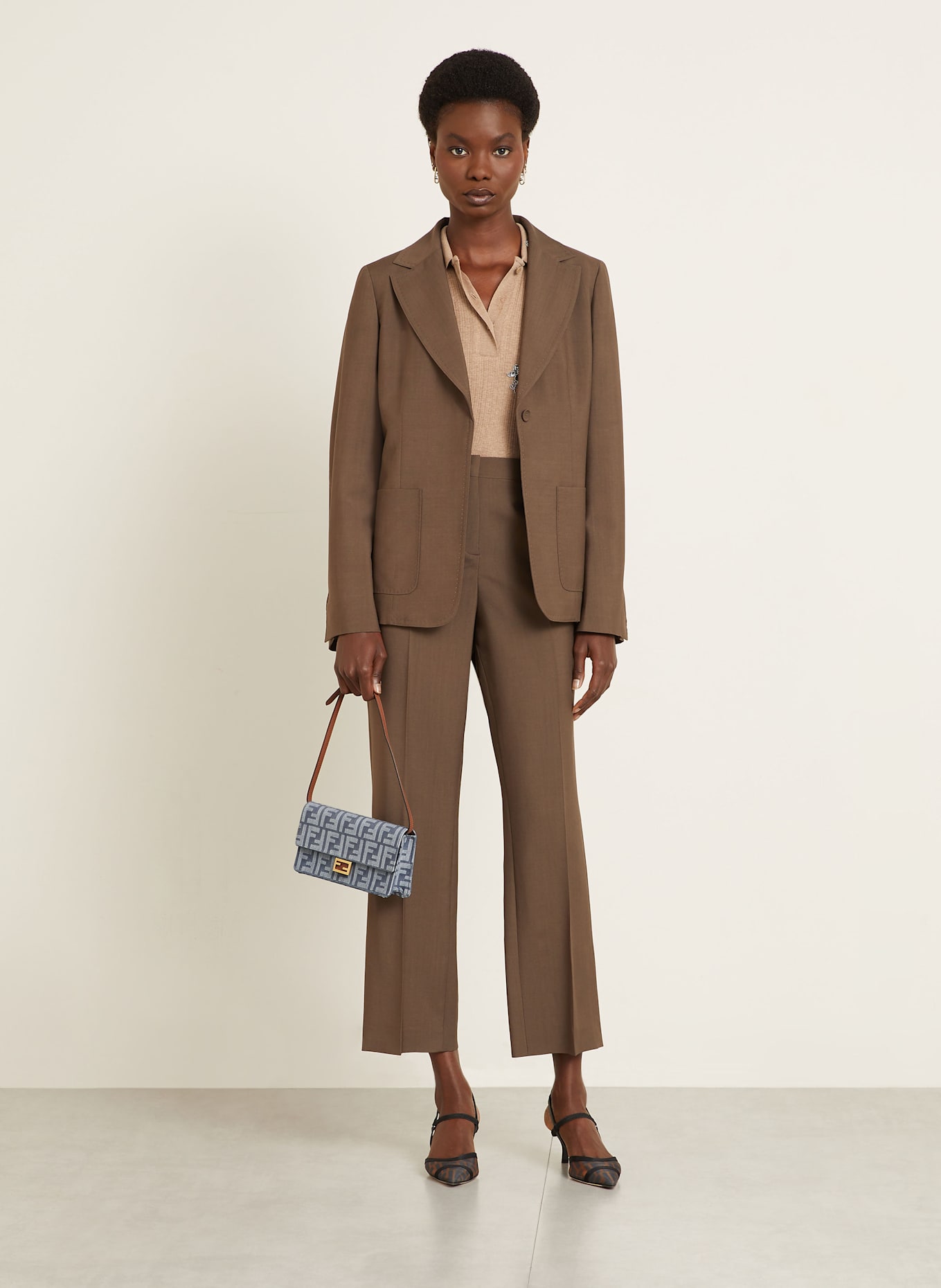 FENDI Geldbörse BAGUETTE zum Umhängen: BLAUGRAU/ BRAUN