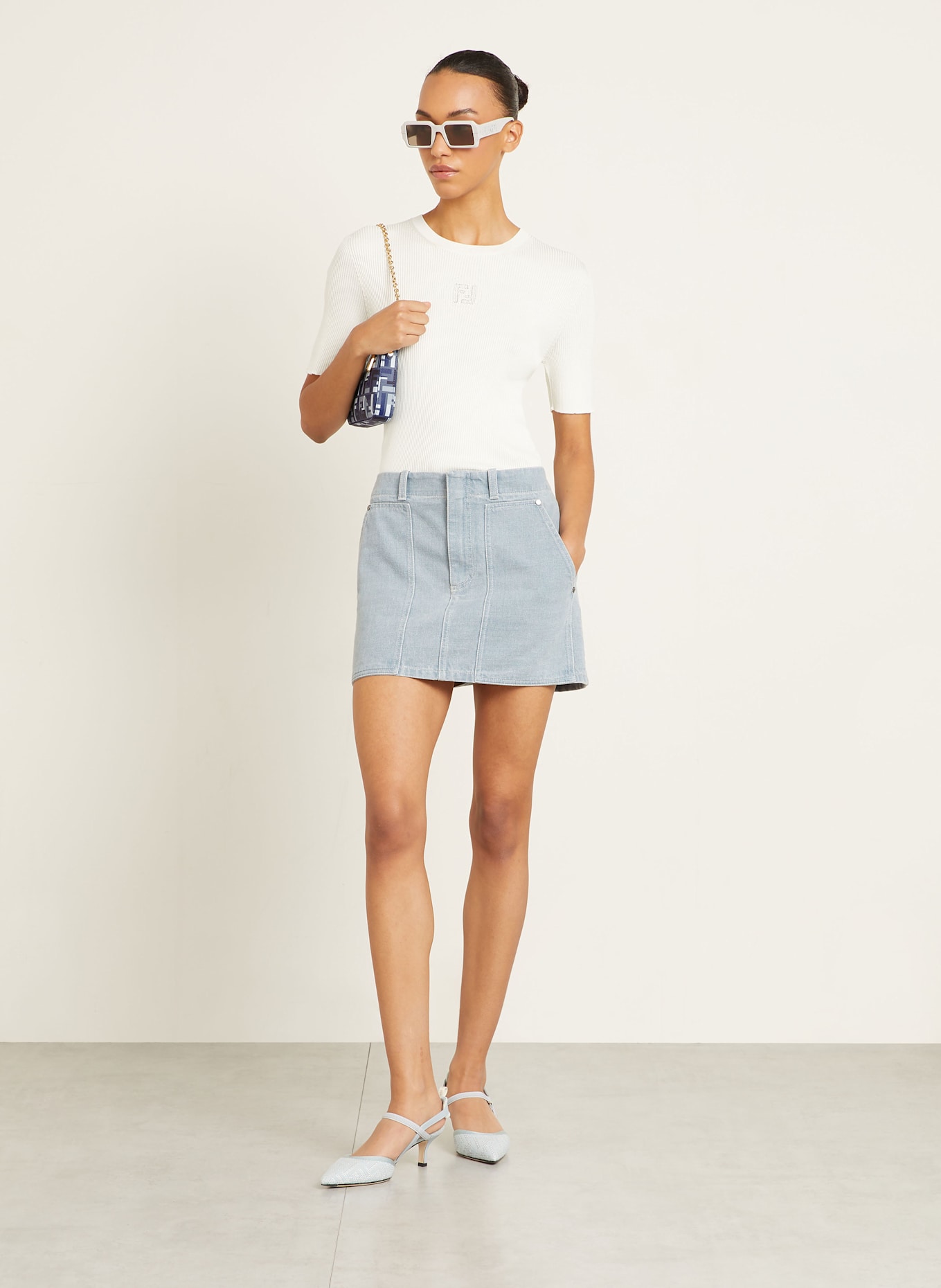 FENDI Umhängetasche BAGUETTE: BLAU/ BLAUGRAU/ WEISS