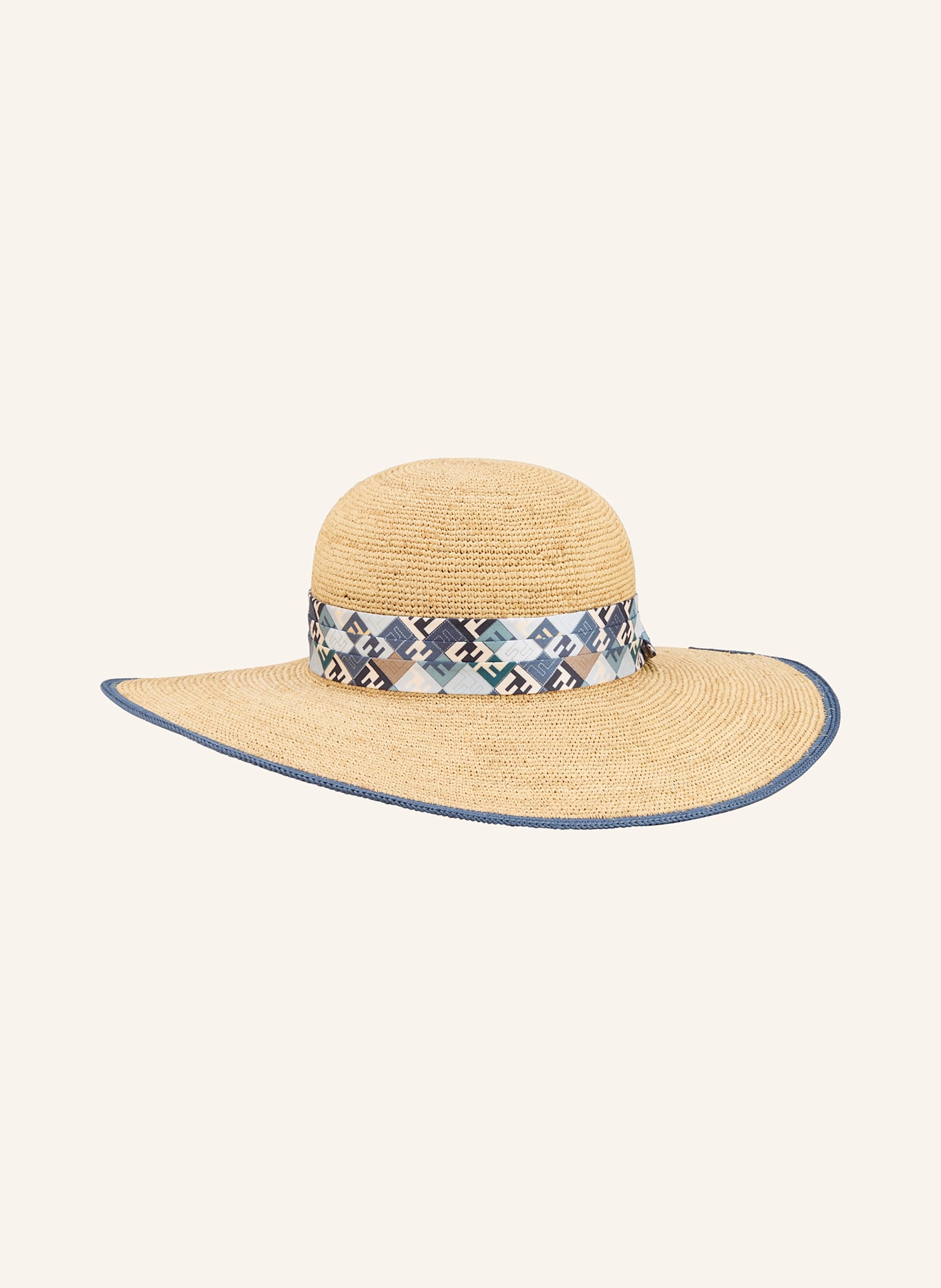 FENDI Strohhut: BEIGE/ BLAU