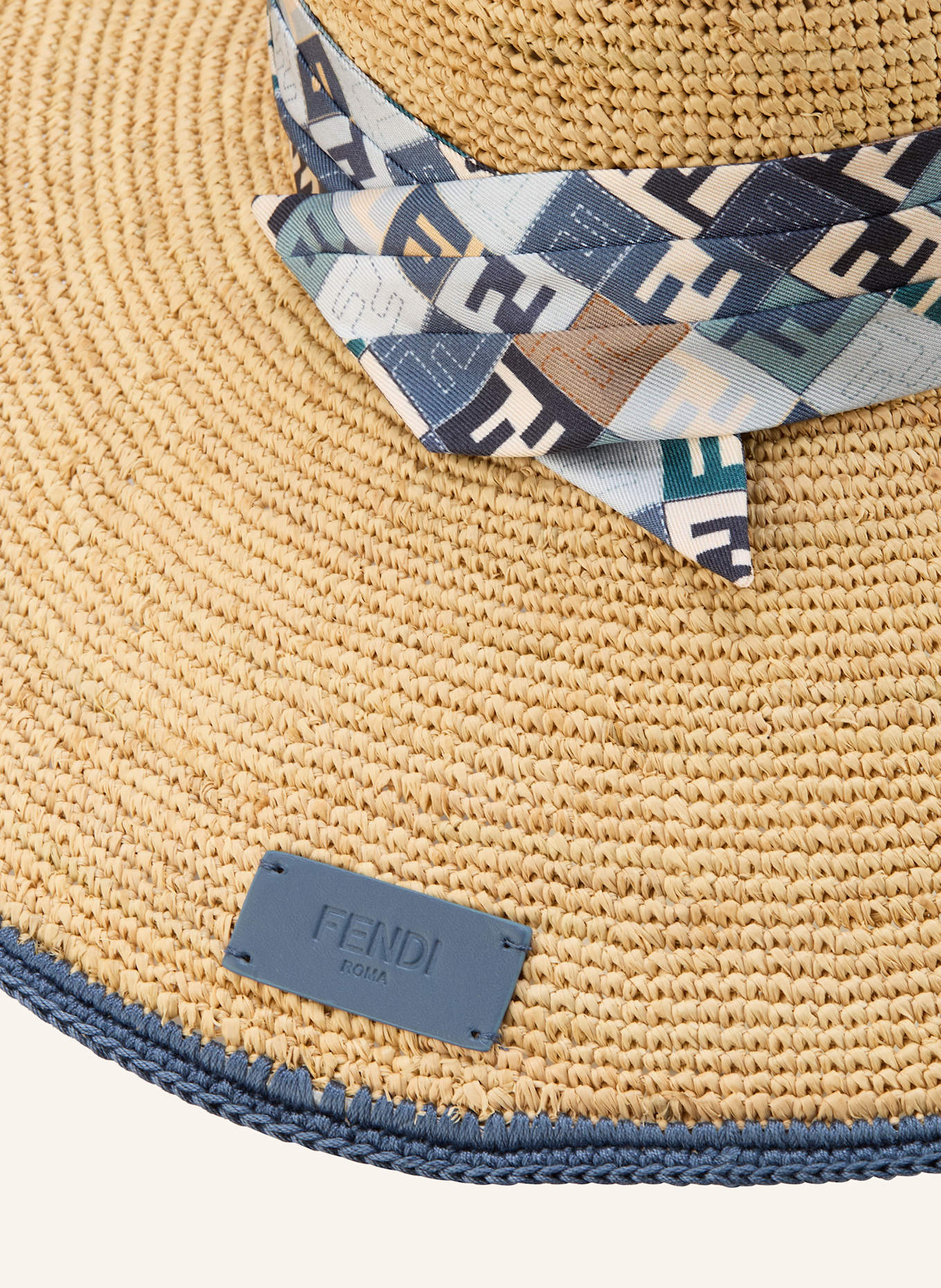 FENDI Strohhut: BEIGE/ BLAU