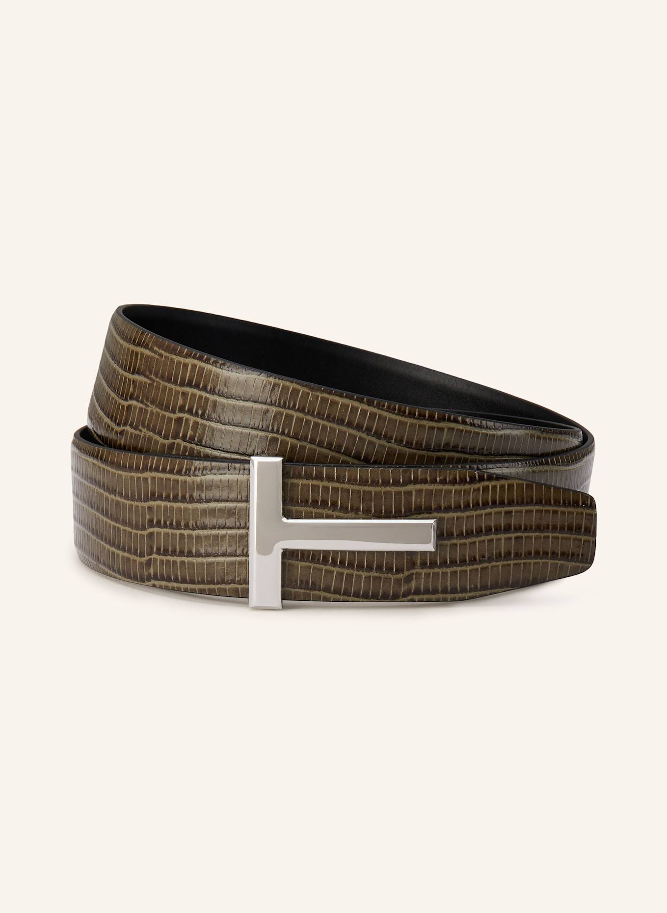 TOM FORD Ledergürtel zum Wenden: OLIV / SCHWARZ