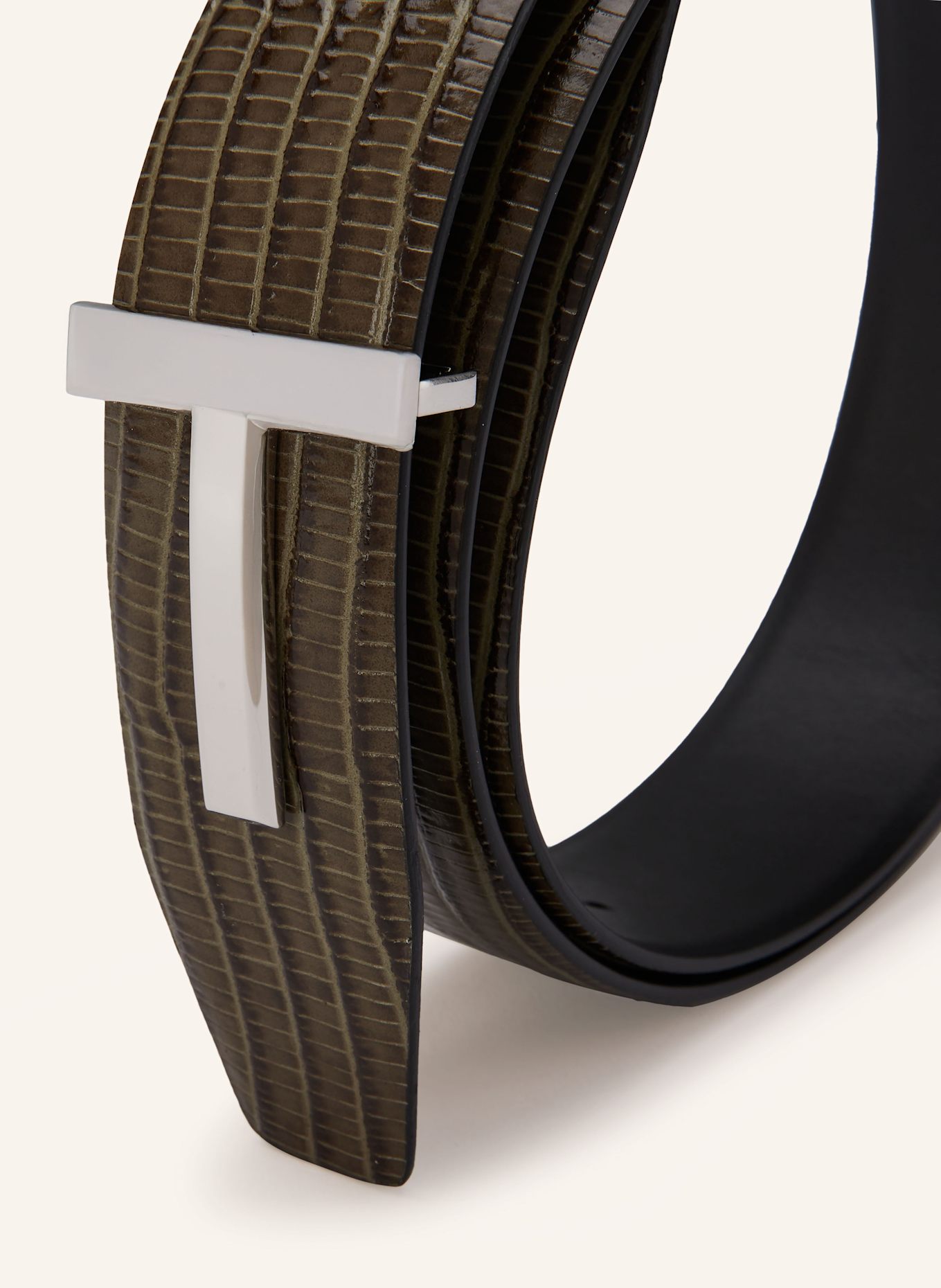 TOM FORD Ledergürtel zum Wenden: OLIV / SCHWARZ