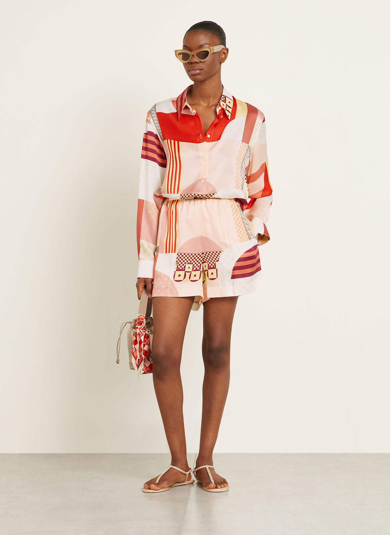 FENDI Koszula z jedwabiu: POMARAŃCZOWY / ECRU / CIEMNOCZERWONY