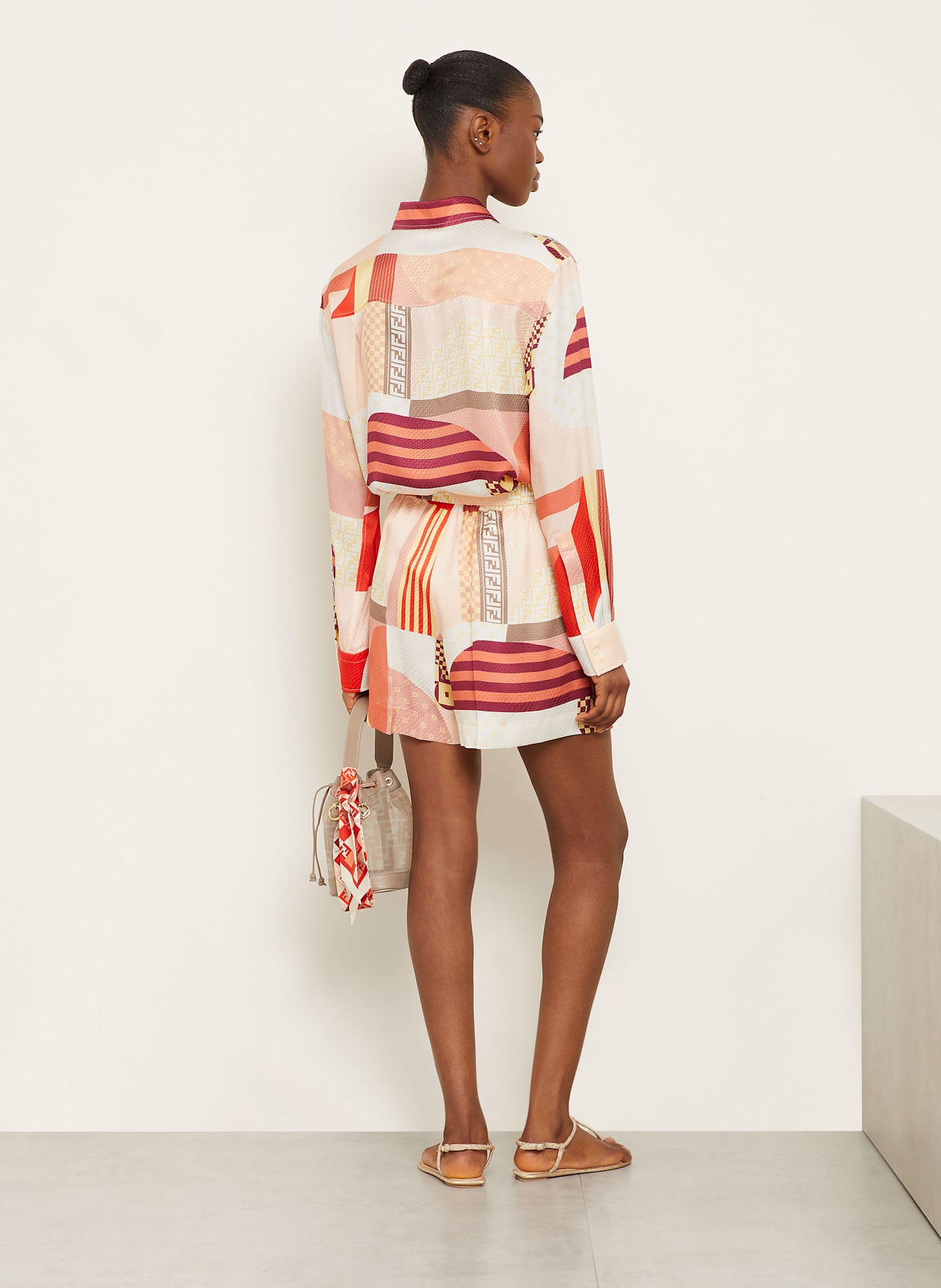 FENDI Koszula z jedwabiu: POMARAŃCZOWY / ECRU / CIEMNOCZERWONY