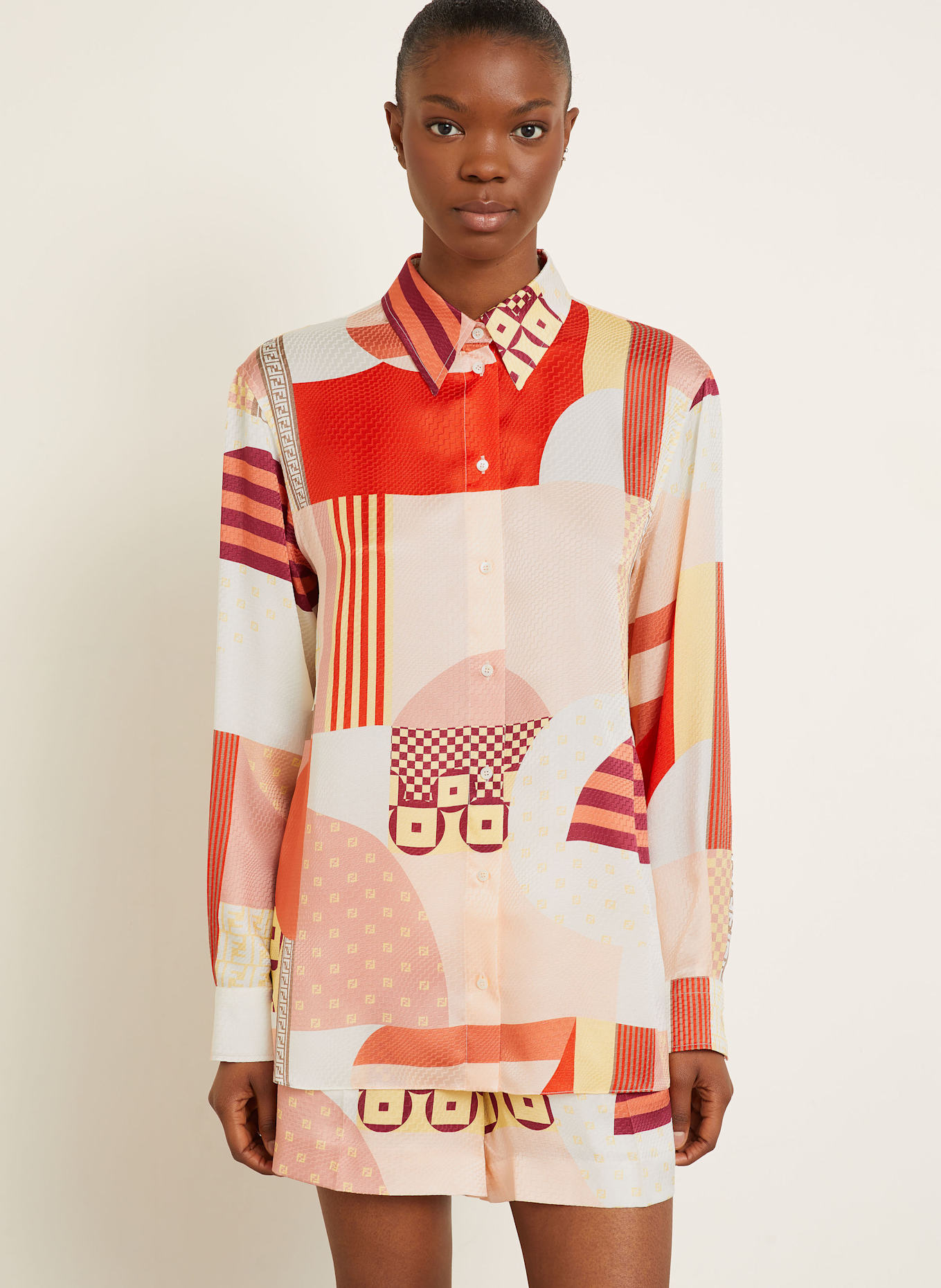 FENDI Koszula z jedwabiu: POMARAŃCZOWY / ECRU / CIEMNOCZERWONY