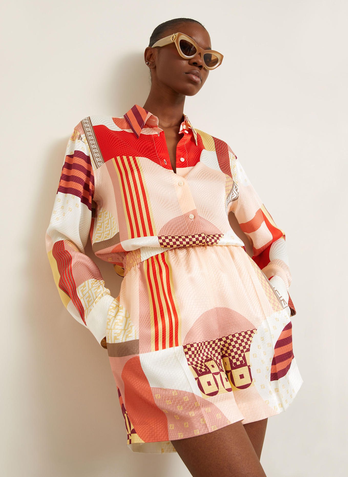 FENDI Koszula z jedwabiu: POMARAŃCZOWY / ECRU / CIEMNOCZERWONY