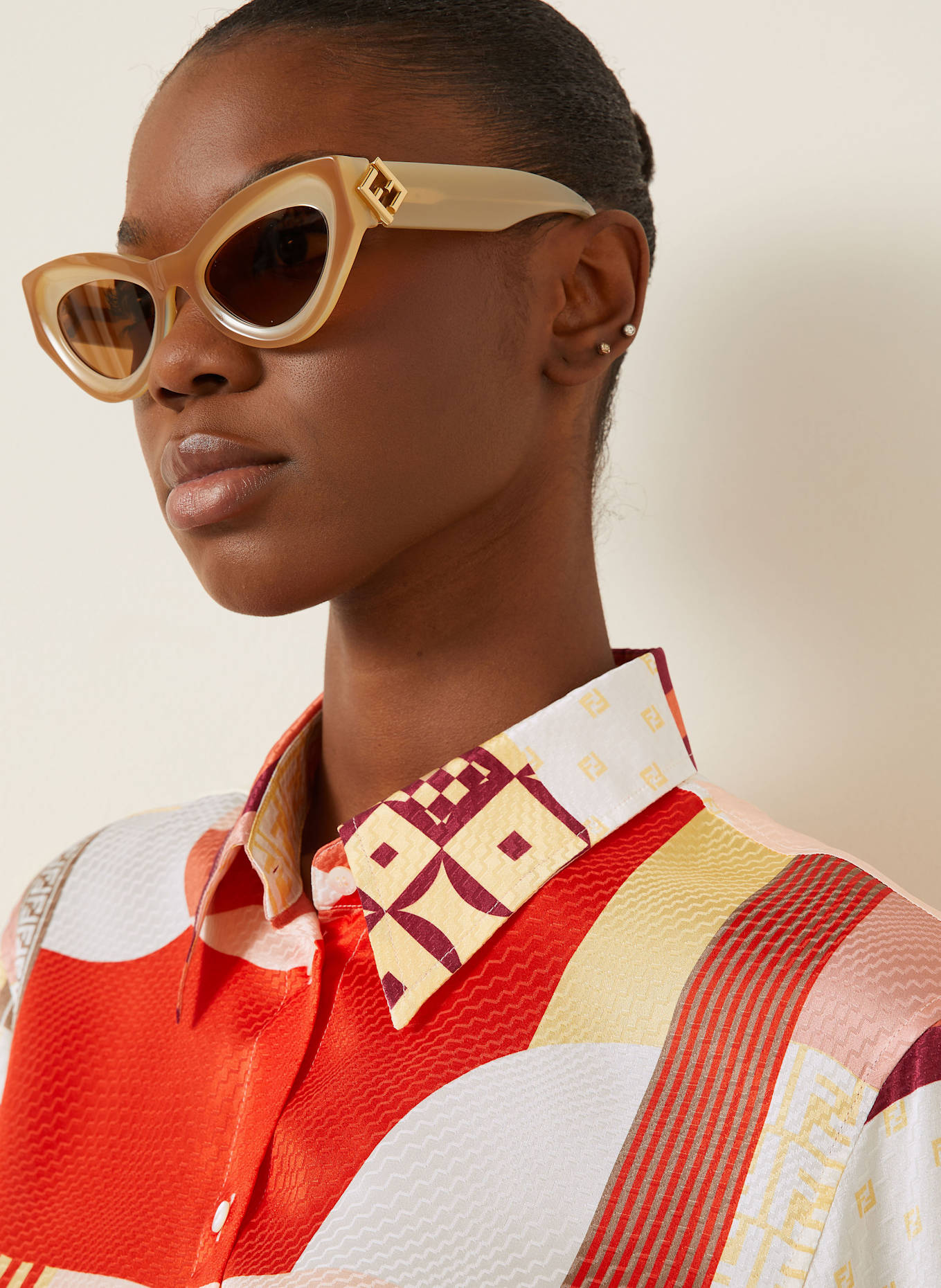 FENDI Koszula z jedwabiu: POMARAŃCZOWY / ECRU / CIEMNOCZERWONY