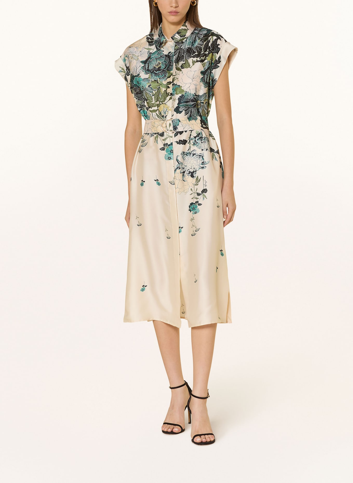 LIU JO Hemdblusenkleid aus Satin: CREME / PETROL / SCHWARZ