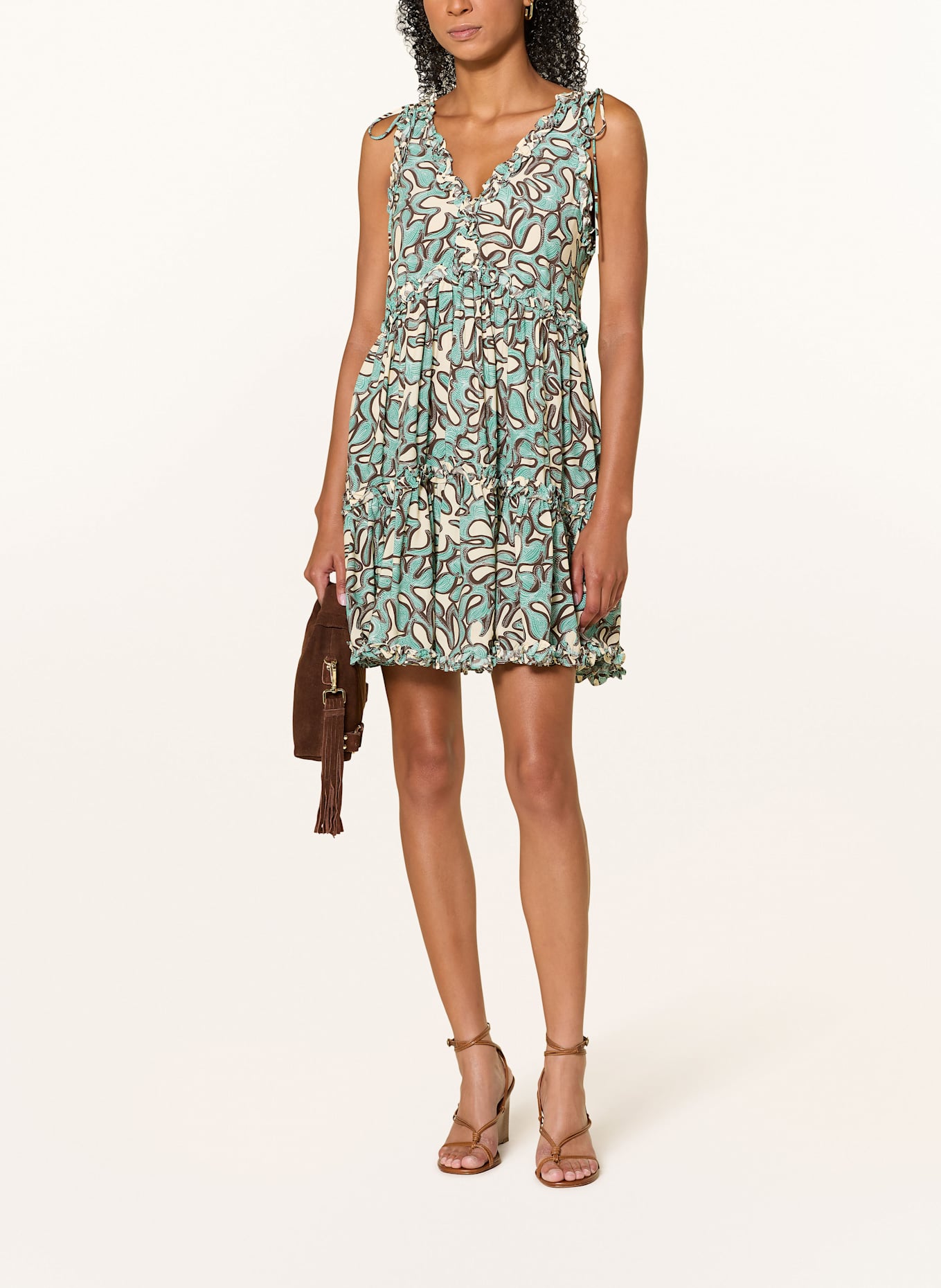 MALINA Kleid ARABELLA mit Volants: CREME / TÜRKIS / BRAUN