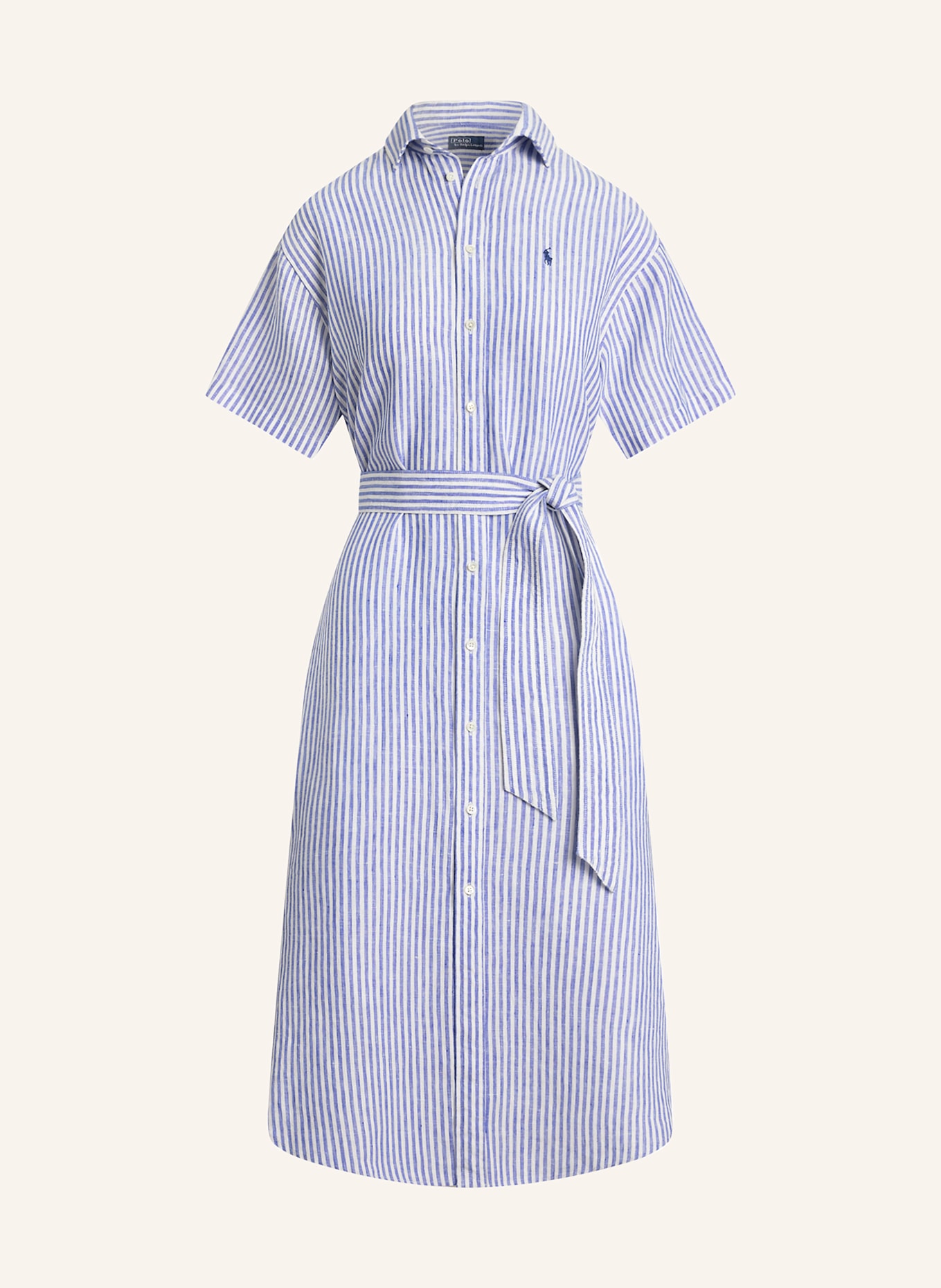 POLO RALPH LAUREN Hemdblusenkleid aus Leinen: BLAU / WEISS