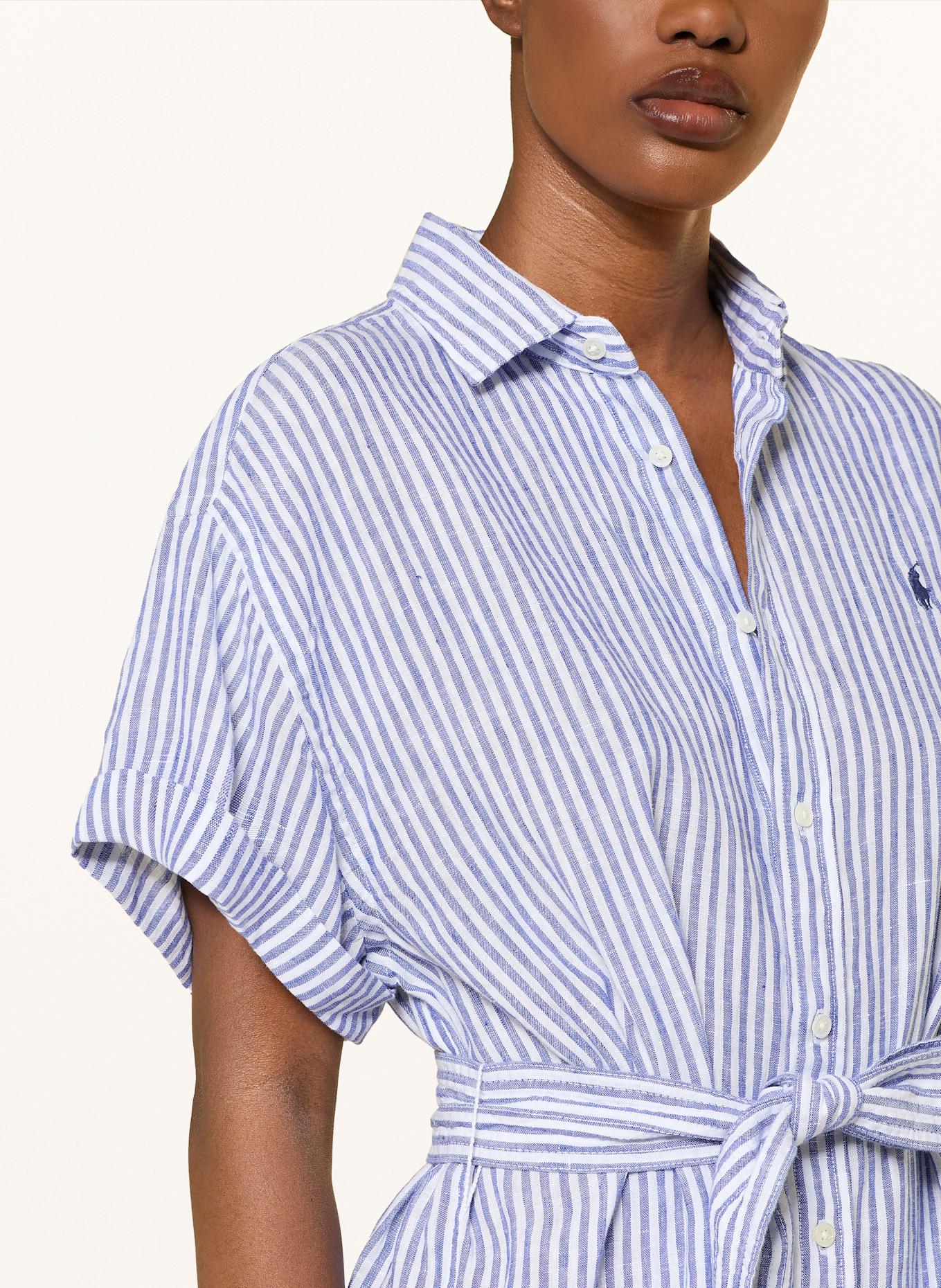 POLO RALPH LAUREN Hemdblusenkleid aus Leinen: BLAU / WEISS