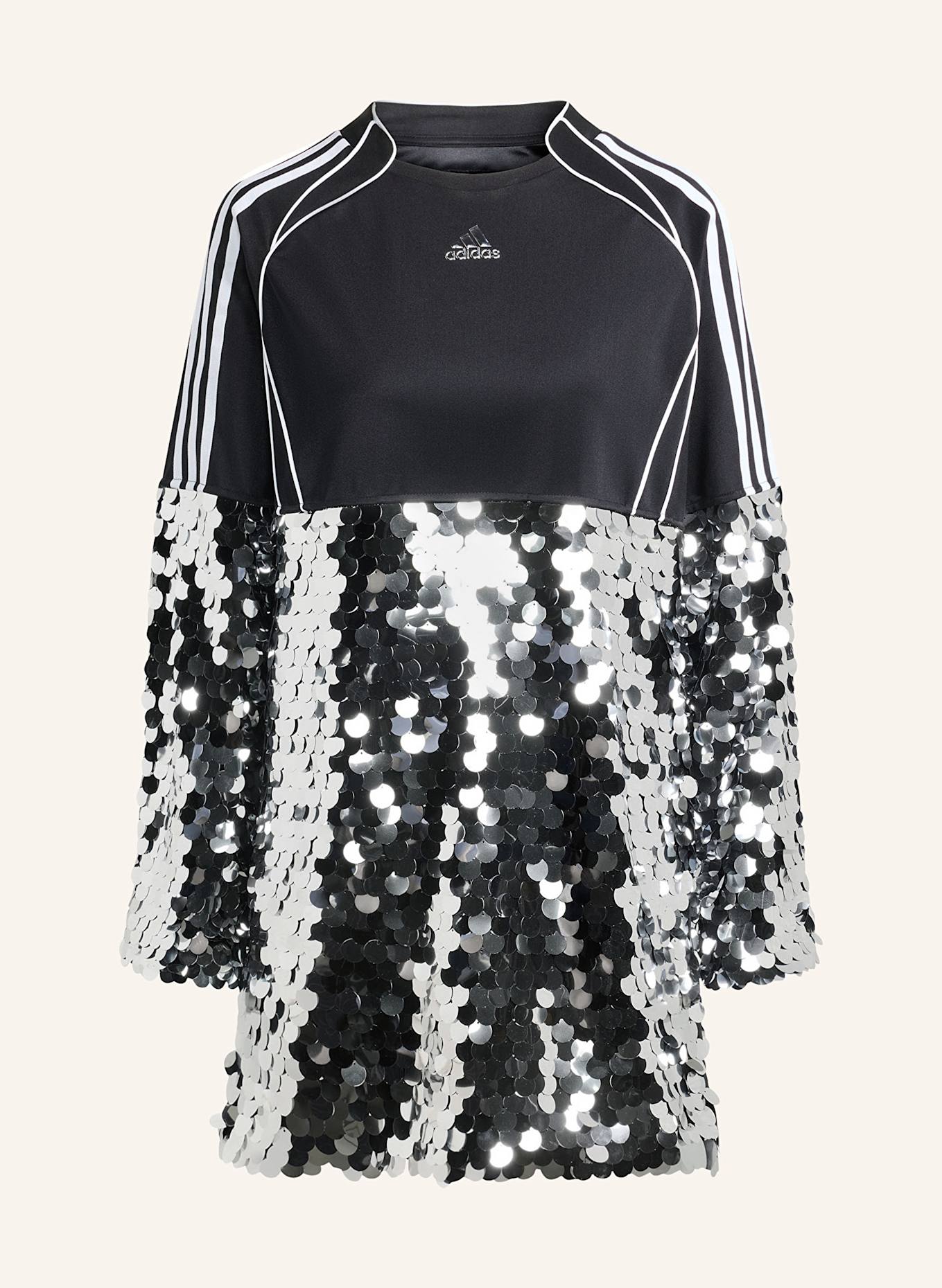 adidas Originals Jerseykleid im Materialmix mit Pailletten: SCHWARZ / SILBER / WEISS