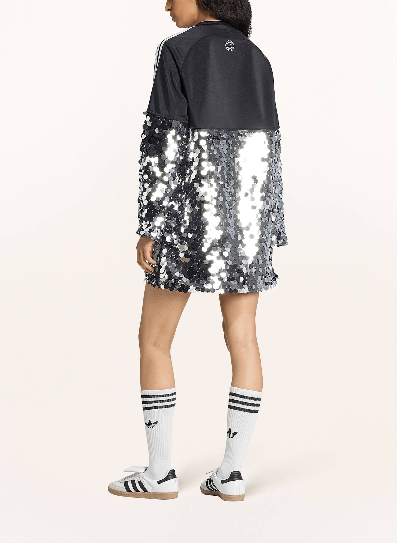 adidas Originals Jerseykleid im Materialmix mit Pailletten: SCHWARZ / SILBER / WEISS
