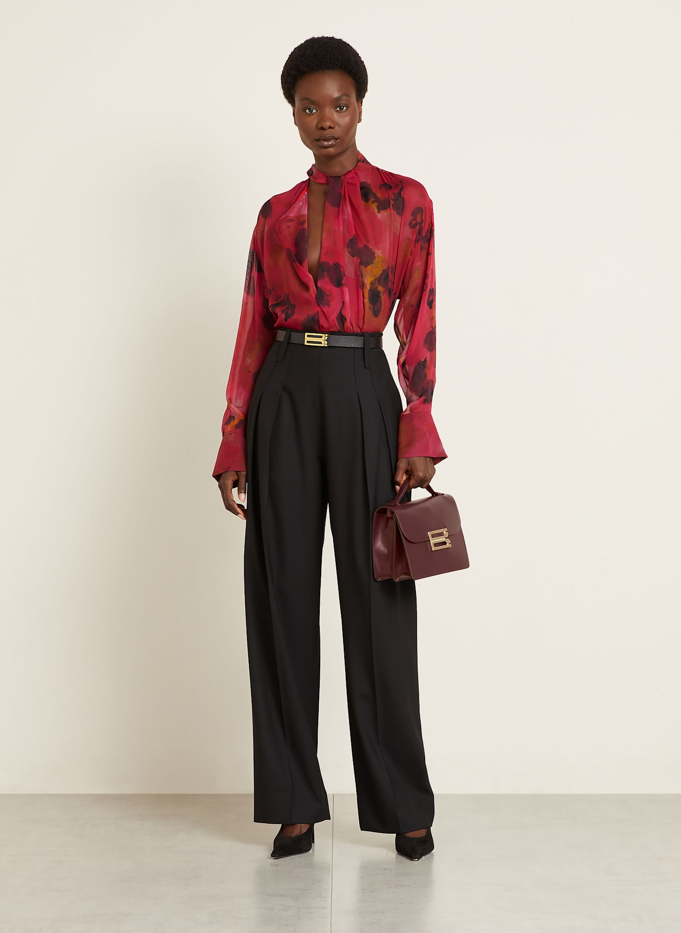 VICTORIA BECKHAM Bluzka jedwabna: CZARNY / CZERWONY / CIEMNOCZERWONY