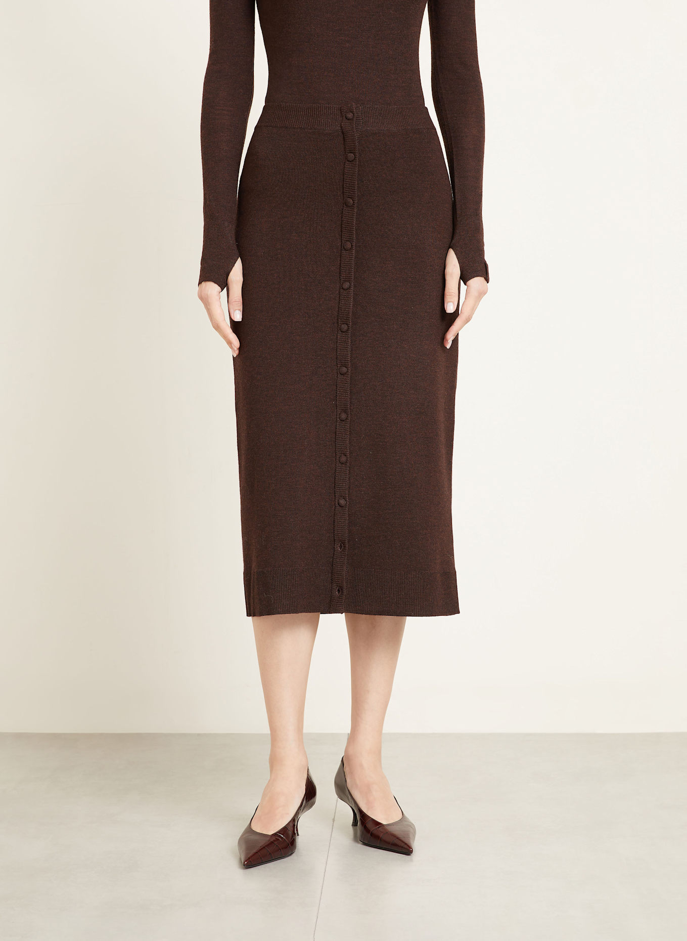 VICTORIA BECKHAM Strickrock aus Merinowolle: DUNKELBRAUN