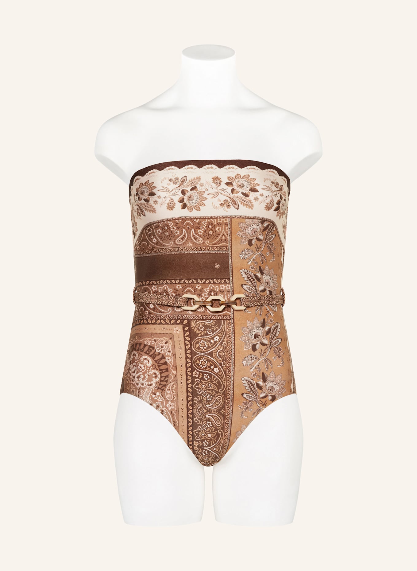 ZIMMERMANN Bandeau-Badeanzug LUCKY: BRAUN / DUNKELBRAUN / CREME