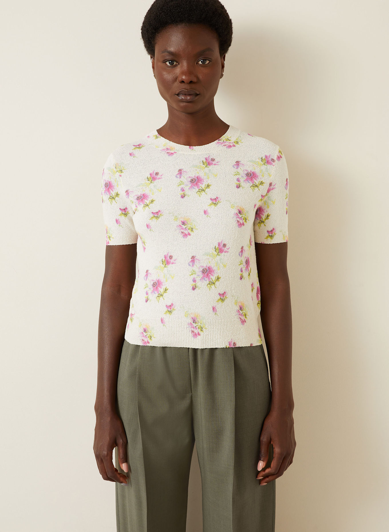 LOEWE Strickshirt: ECRU/ PINK/ HELLGRÜN