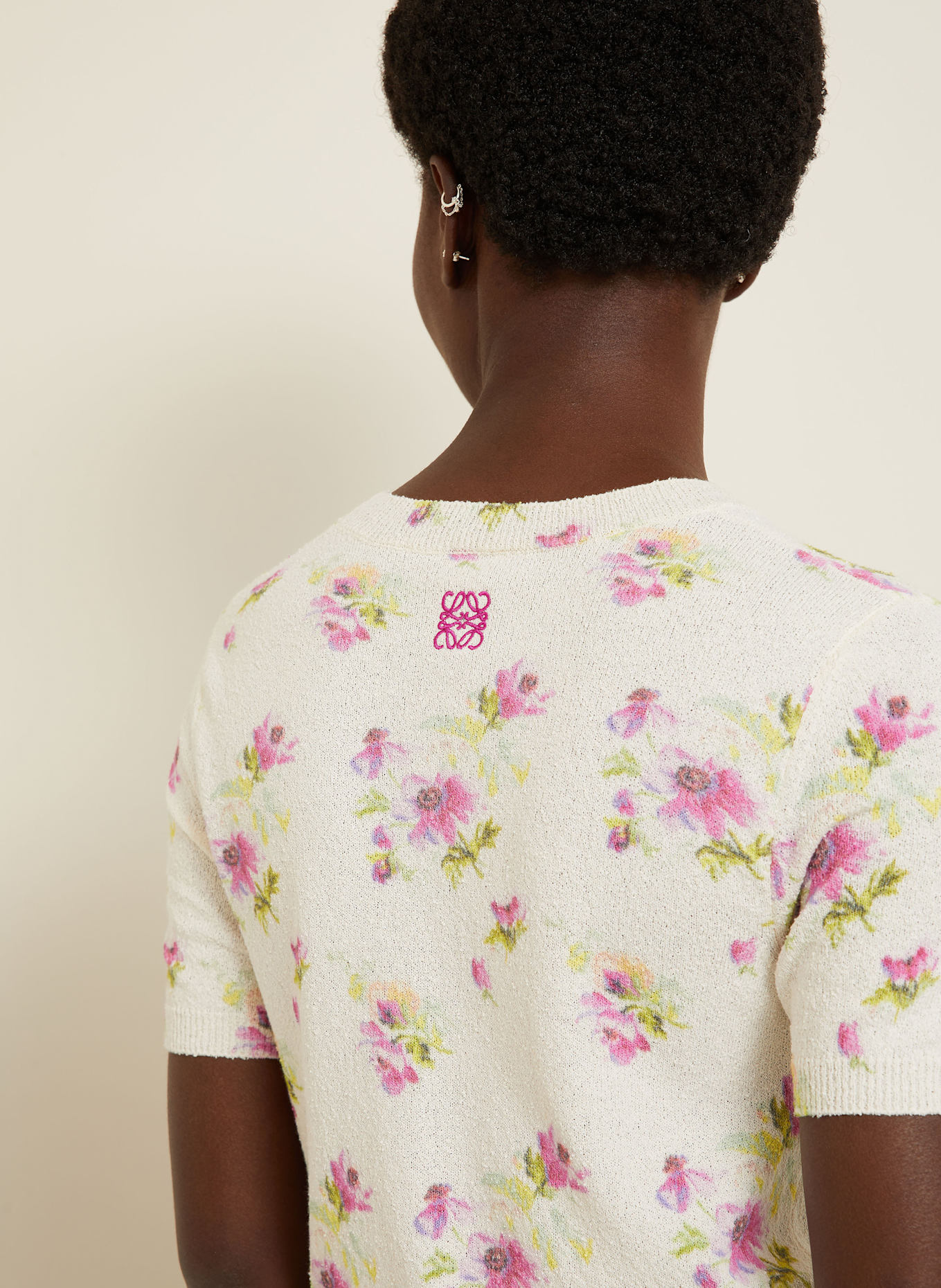 LOEWE Strickshirt: ECRU/ PINK/ HELLGRÜN