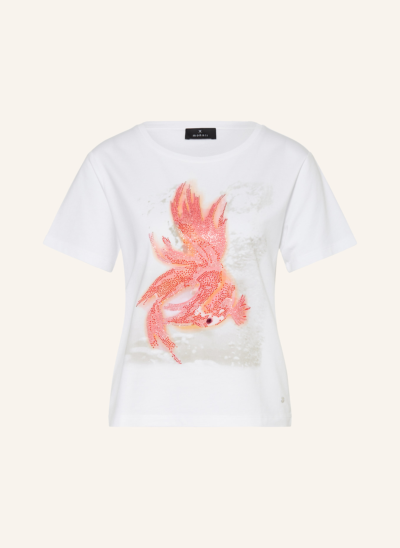 monari T-Shirt mit Schmucksteinen: WEISS/ ORANGE/ ROSA