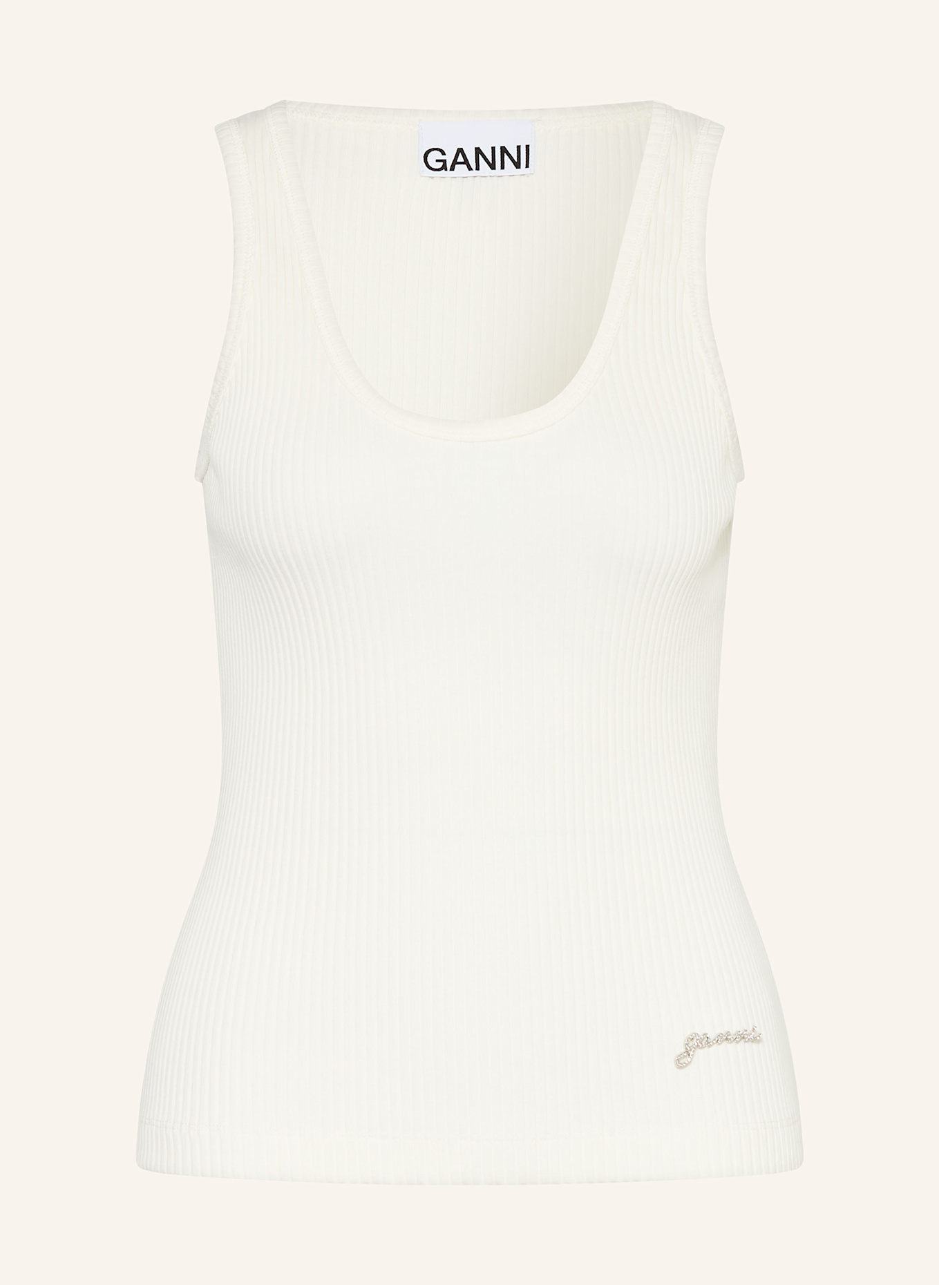 GANNI Top mit Schmucksteinen: ECRU