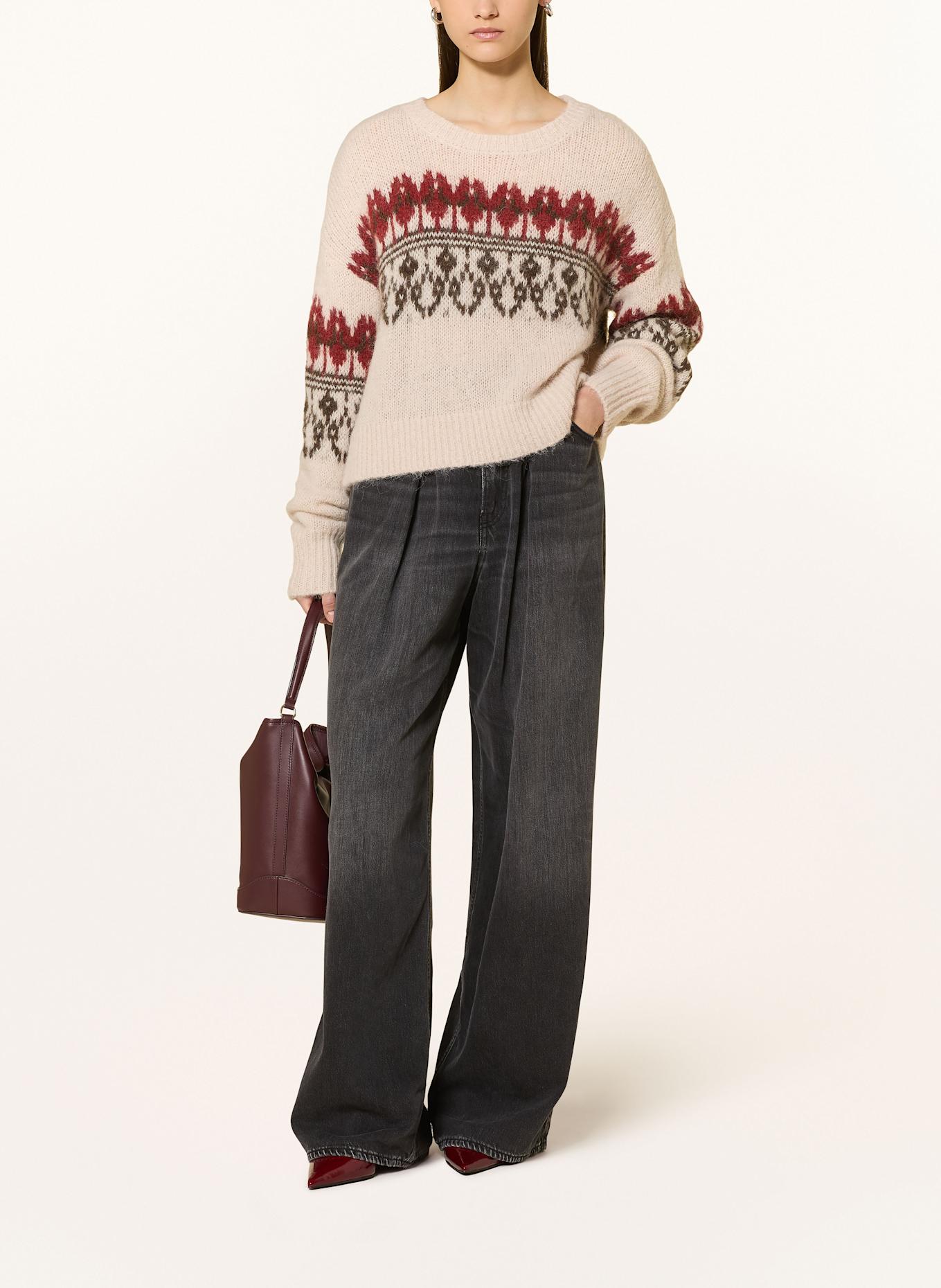 MRS & HUGS Pullover mit Alpaka: CREME / DUNKELBRAUN / DUNKELROT