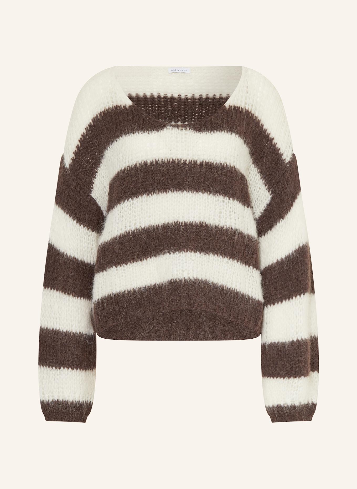 MRS & HUGS Pullover mit Alpaka: WEISS / DUNKELBRAUN