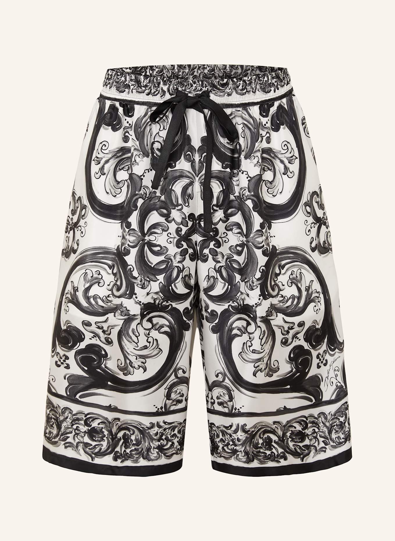 DOLCE & GABBANA Hedvábné šortky: ČERNÁ/ BÍLÁ/ TMAVĚ ŠEDÁ