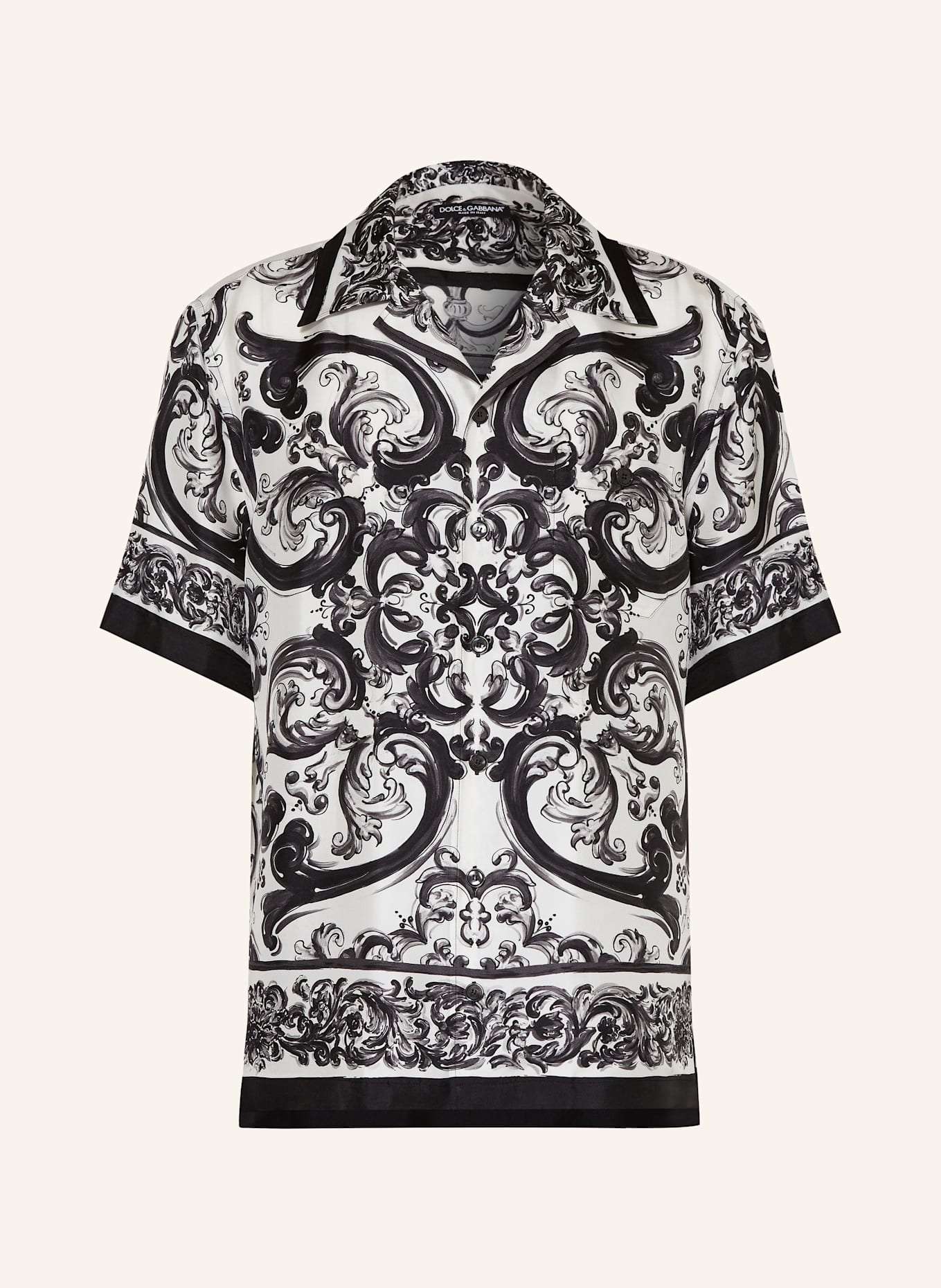 DOLCE & GABBANA Hedvábná košile Comfort Fit: ČERNÁ/ BÍLÁ/ TMAVĚ ŠEDÁ